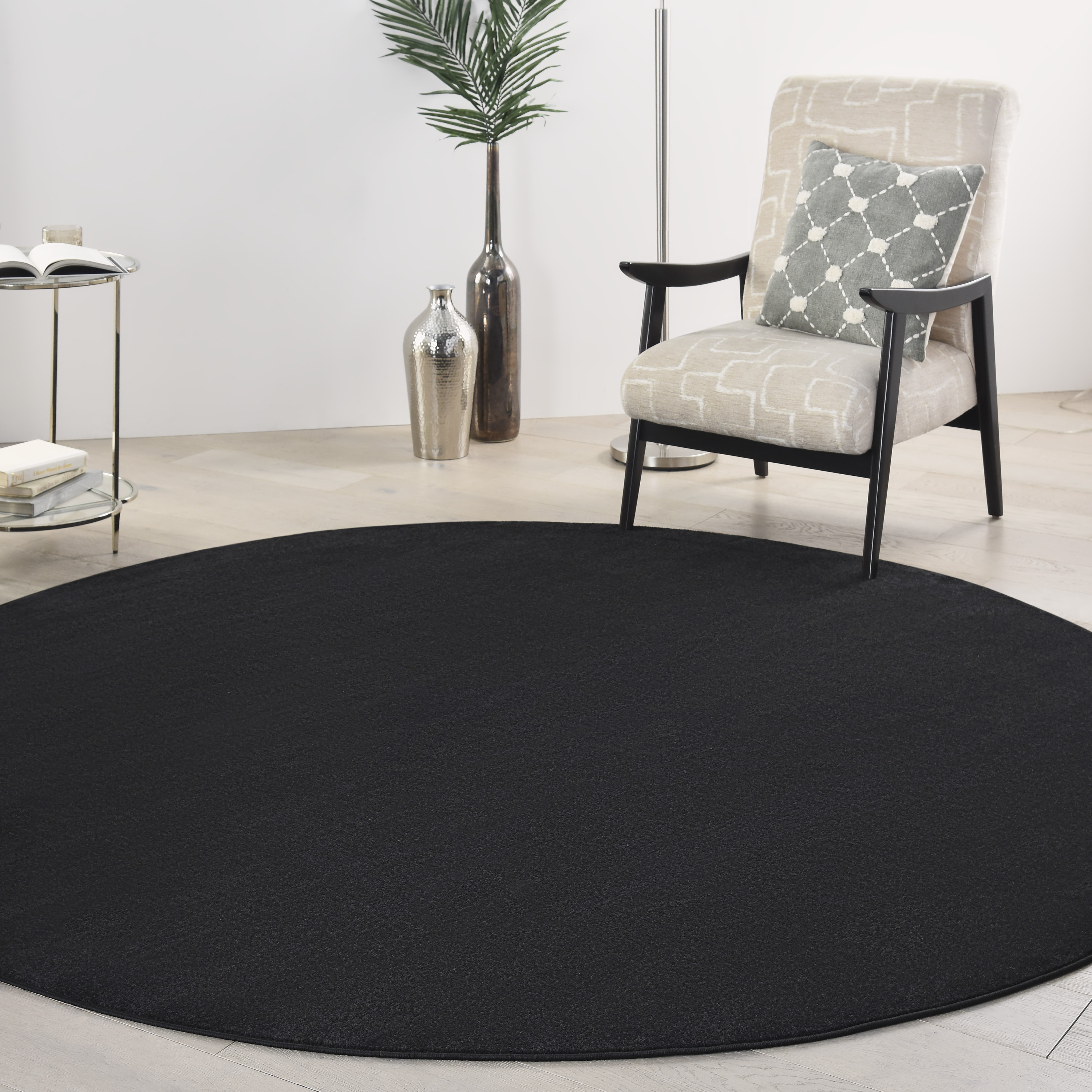 Nourison 099446062055 Essentials 10 x 10 (ft) Loomed Polypropylene Black Round Indoor/Outdoor Solid Area rug
