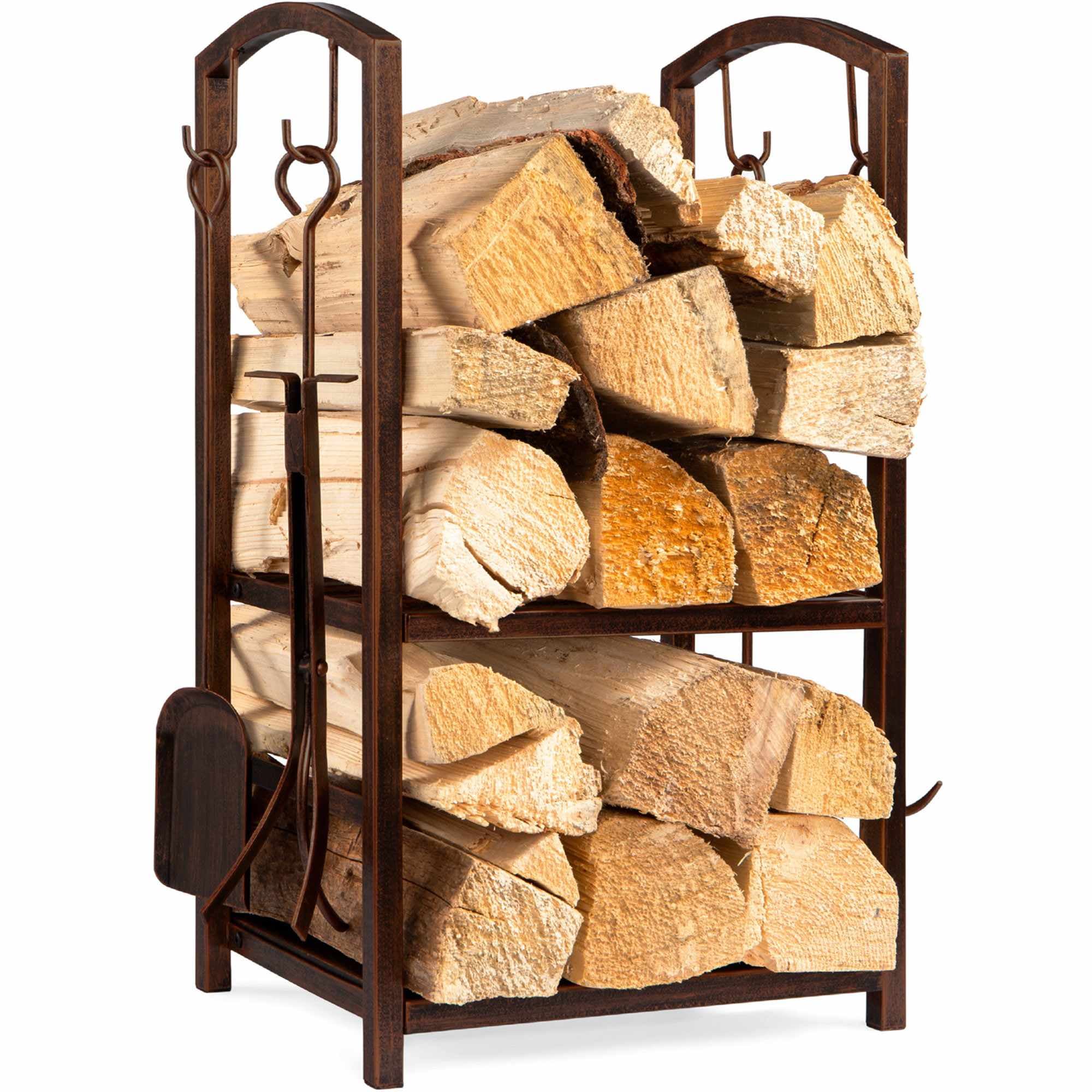Best Choice Products SKY6057  5-Piece Firewood Log Rack Holder Tools Set for Fireplace w/ Hook Broom Shovel Tongs - Copper