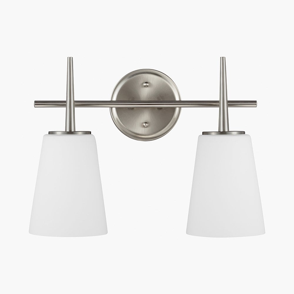 Brushed Nickel 2-Light Vanity with Opal Glass Shades