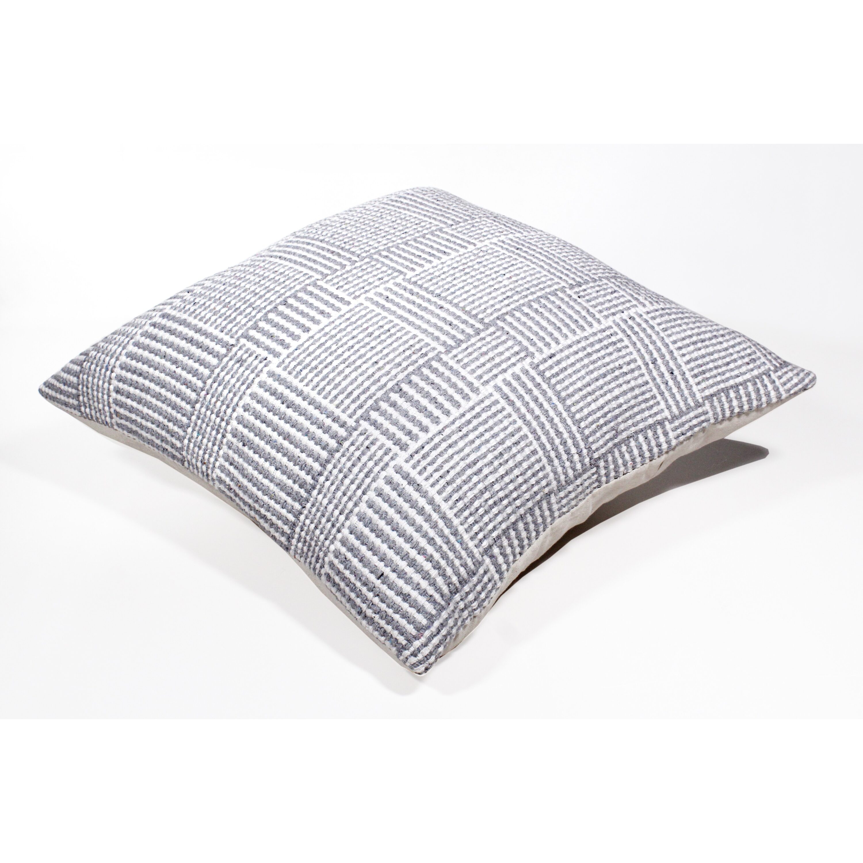 Gray and White Geometric Cotton Polyester Throw Pillow Set