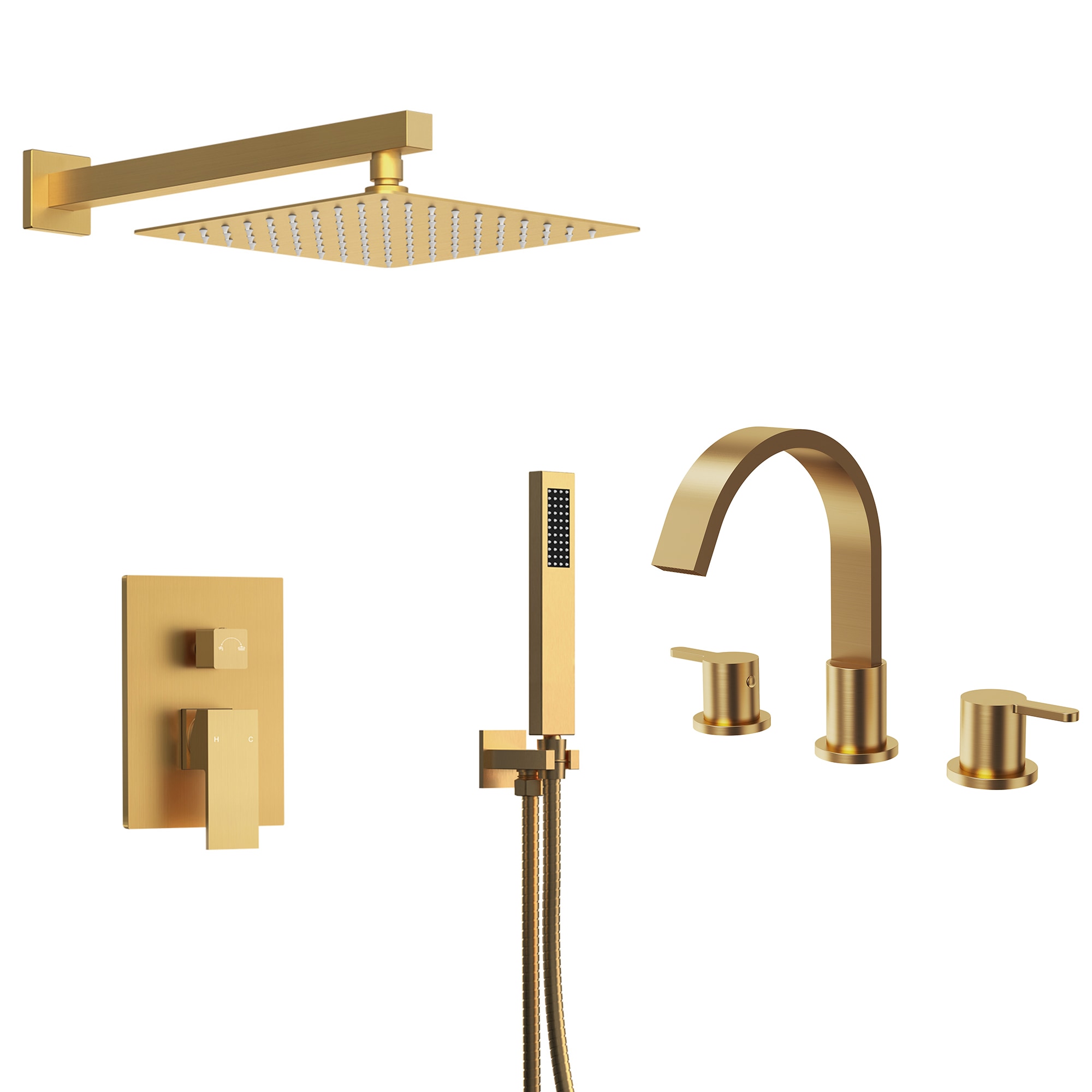 EVERSTEIN  Brushed Gold 2-in-1 Shower System and Widespread Bathroom Sink Faucet Combo Set