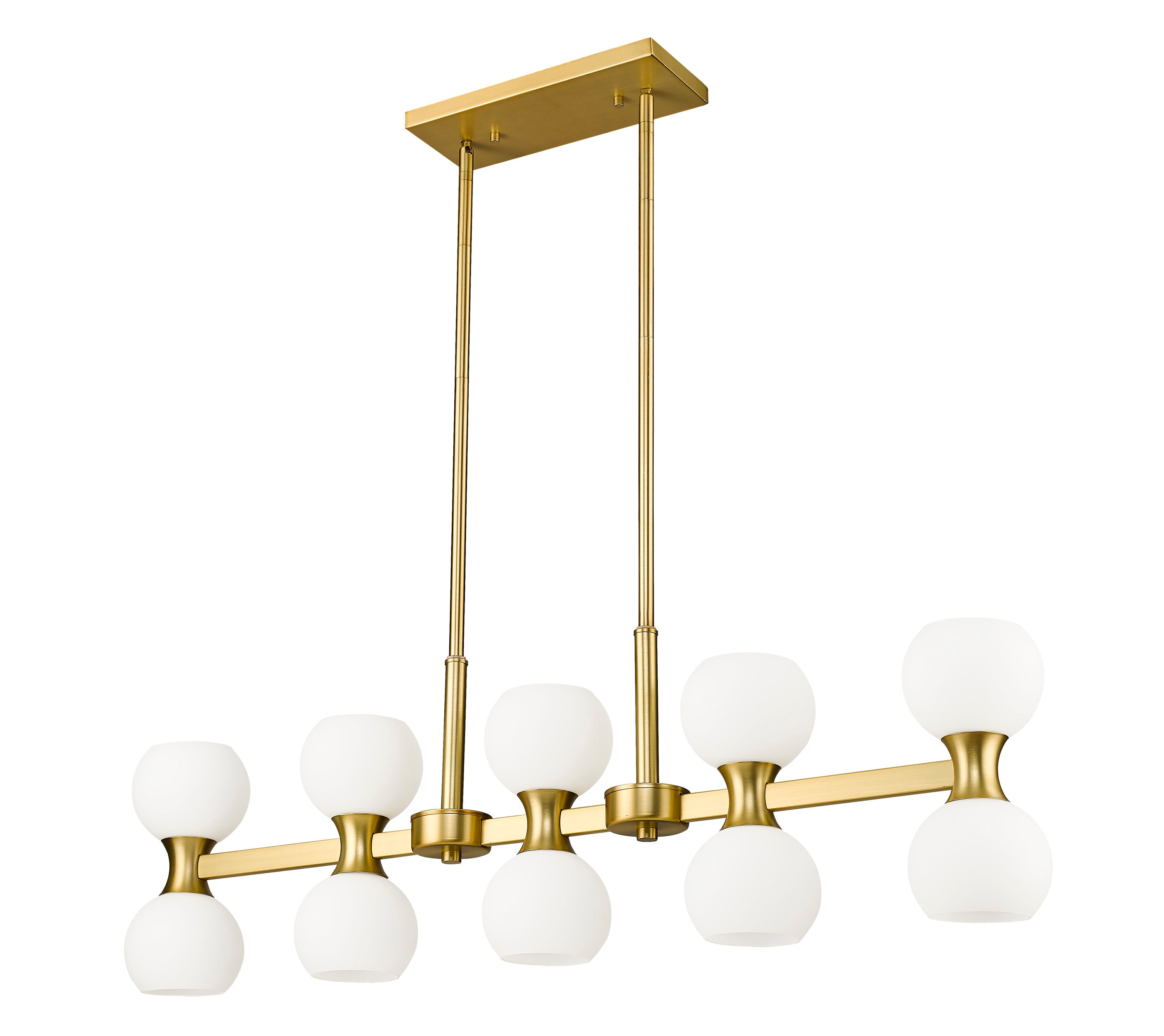 Gold and Opal Glass 10-Light Linear Chandelier