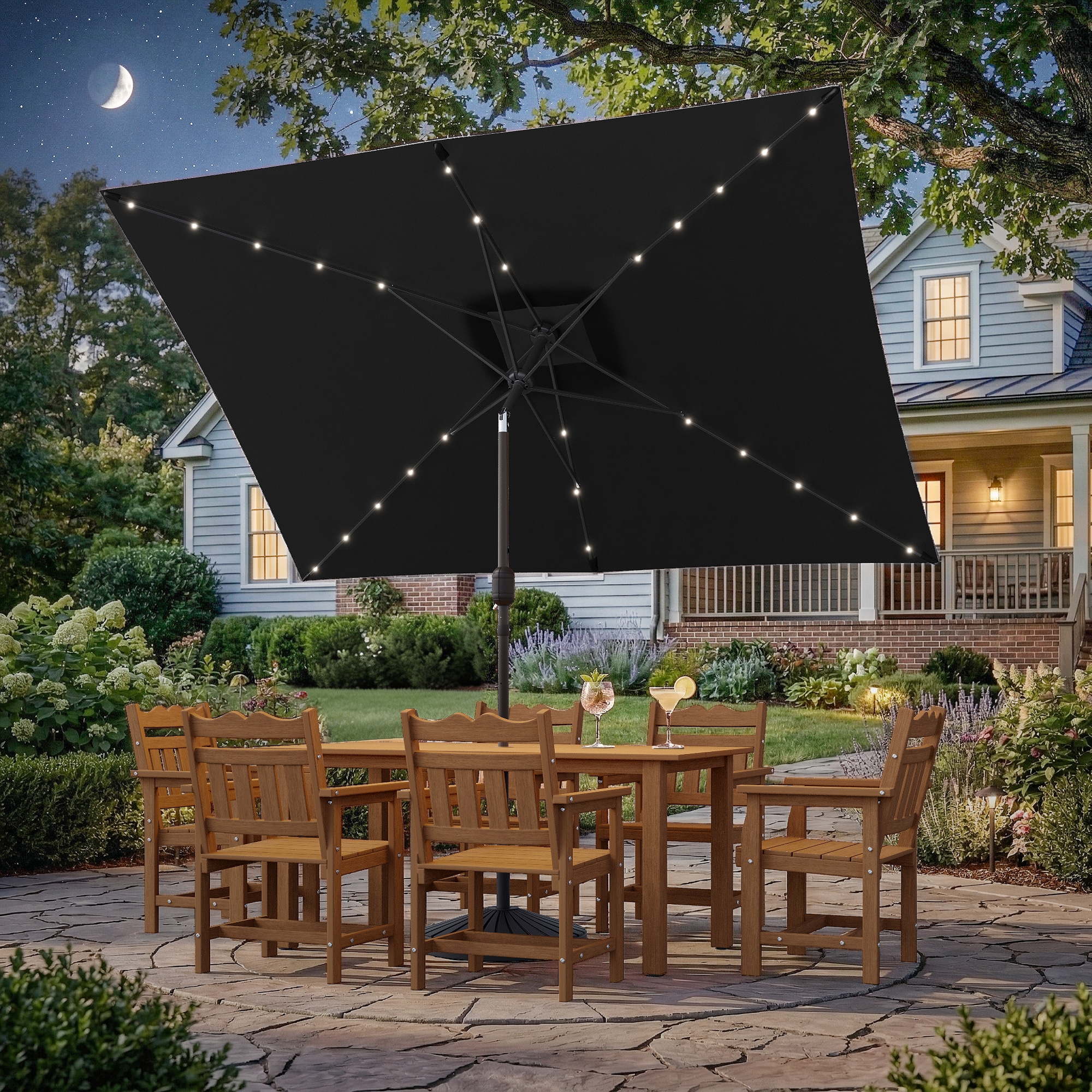 black wood patio umbrella Jazz Age Wooden Sequin Fringe 6ft Tilt JZ6-06 Choose sophistication Rutbeek Umbrella - Coast Black
