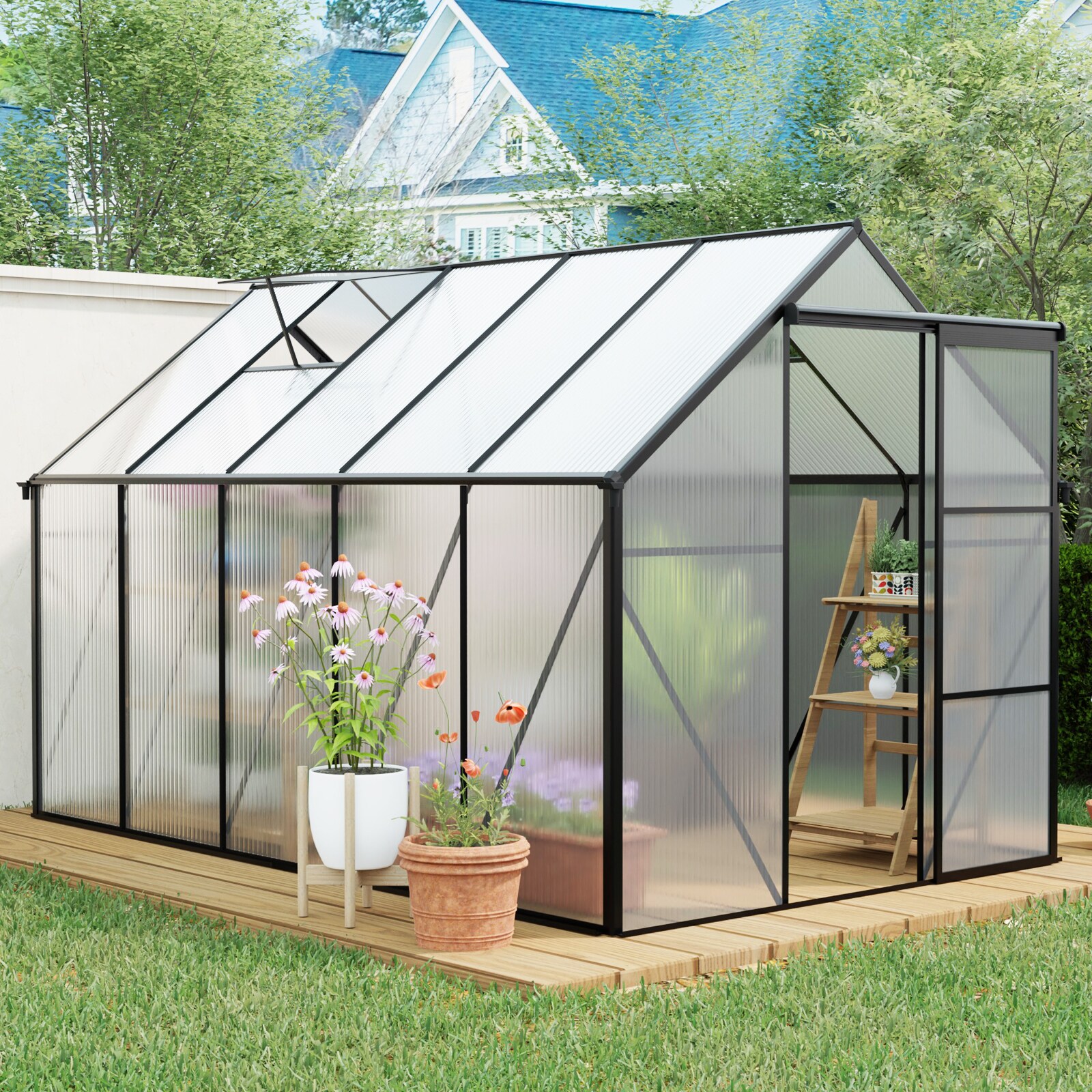 Mondawe MD-WWC00006 10.2-ft L x 6.2-ft W x 6.4-ft H Black Greenhouse Kit