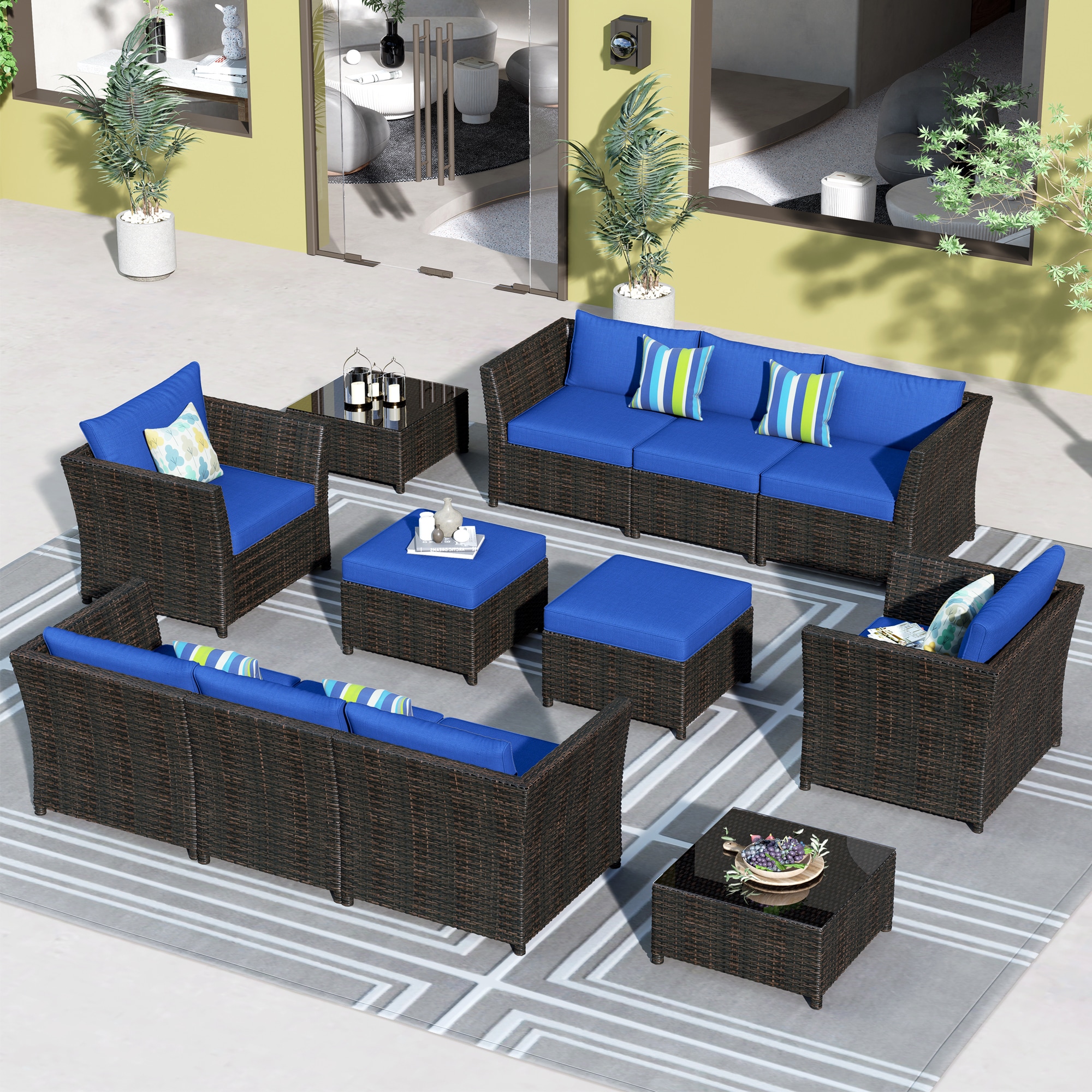XIZZI XW10124 Achelois 12 -Piece Rattan 2 Patio Sofa Conversation Set with Blue Cushions