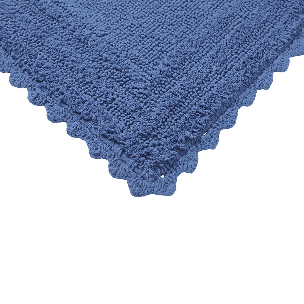 Blue Cotton Tufted Reversible Crochet Bath Rug Set