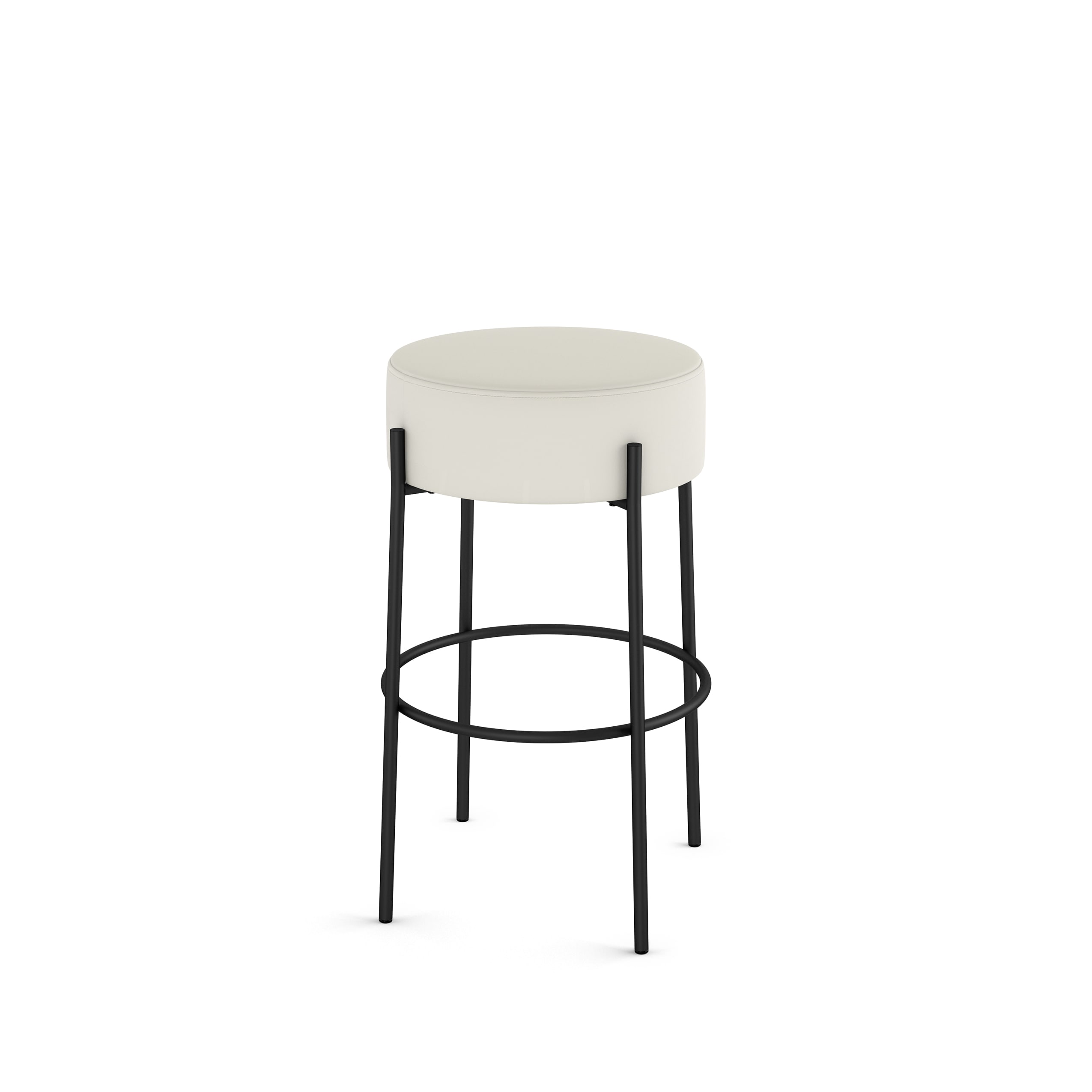 Amisco 44347-26WE/1B25DHF4 Clovis Off White Faux Leather / Black Metal 26.75-in H Counter height (24-in to 27-in) Round Seat Upholstered Metal Bar Stool
