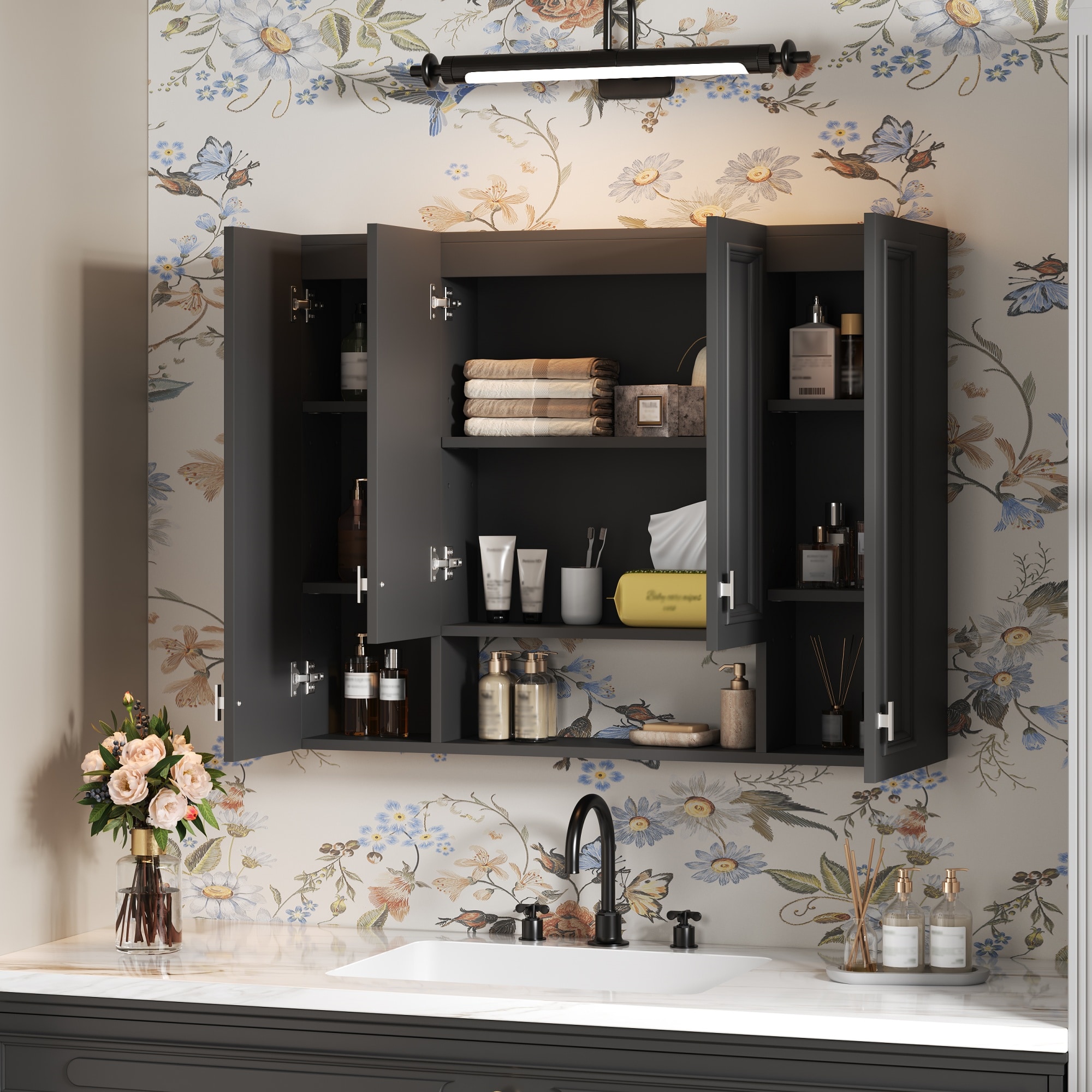 Clihome 36-in x 28.7-in x 7-in Black Soft Close Bathroom Wall Cabinet ...