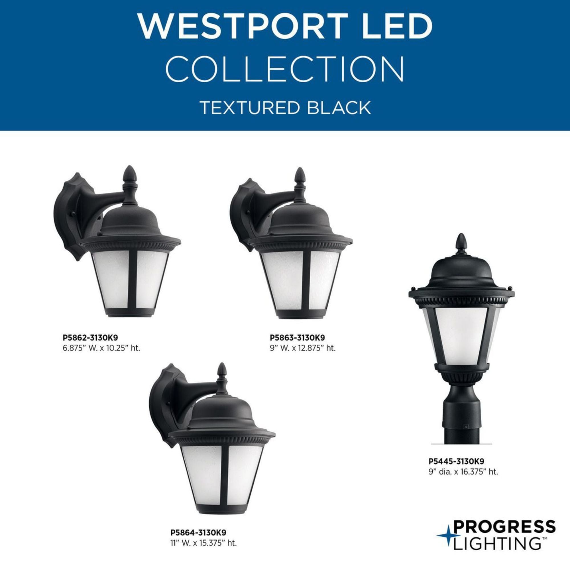 Progress Lighting Westport LED 12.87-in H Black Integrated LED Outdoor ...