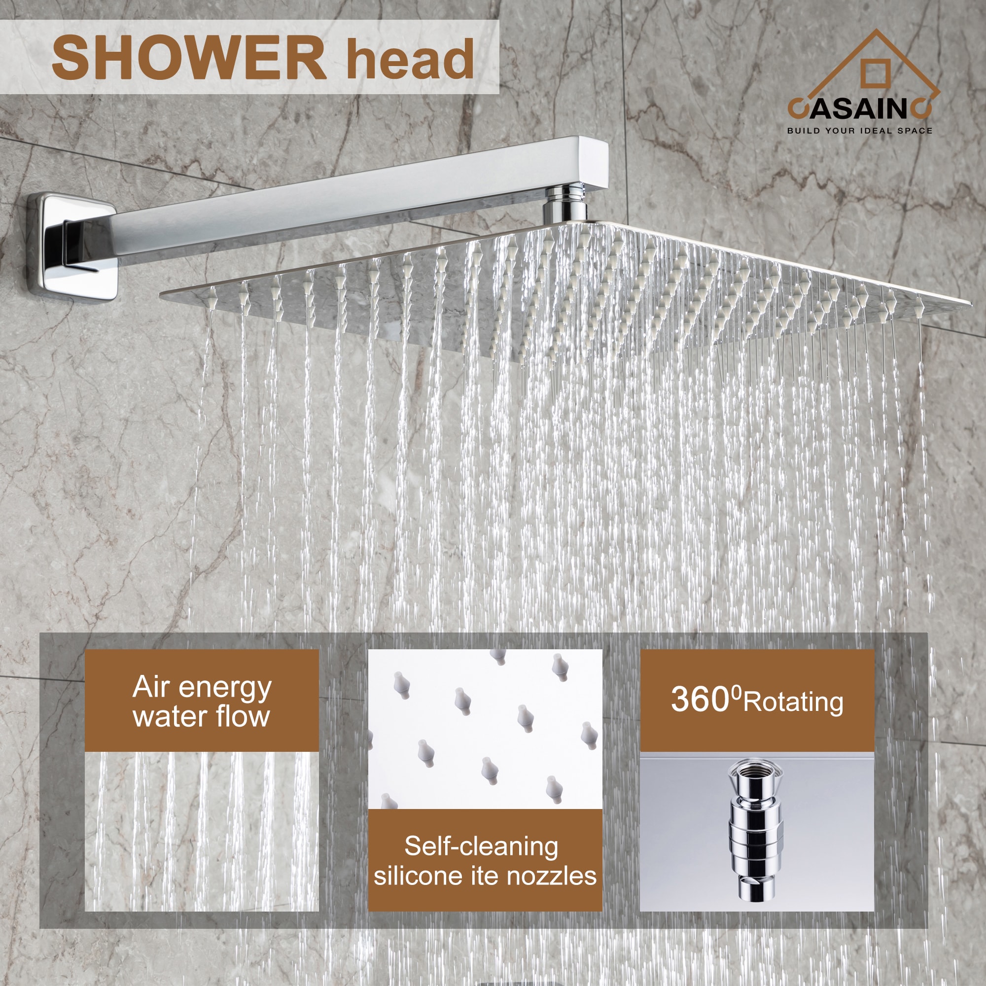 CASAINC Chrome 12-in Waterfall Dual Head Built-In Shower Faucet System ...