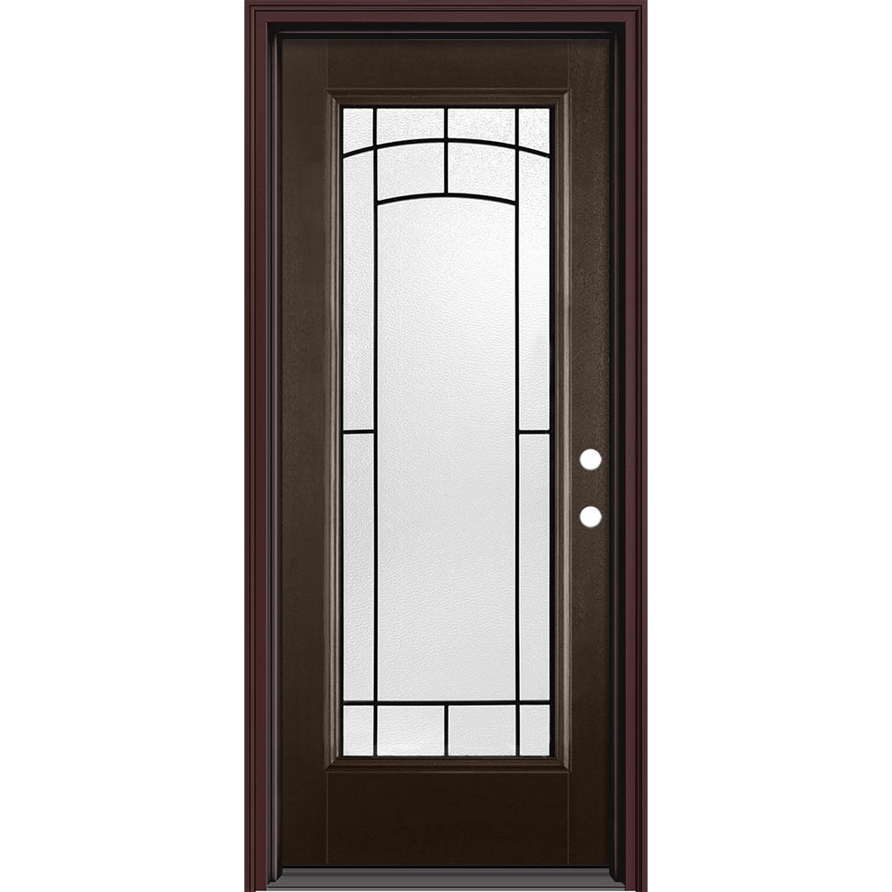 Masonite 631736 Brooklyn 36-in x 80-in x 4-9/16-in Fiberglass Full lite Right-hand inswing Evergreen Painted Prehung Slab Front Door with Brickmould Solid core