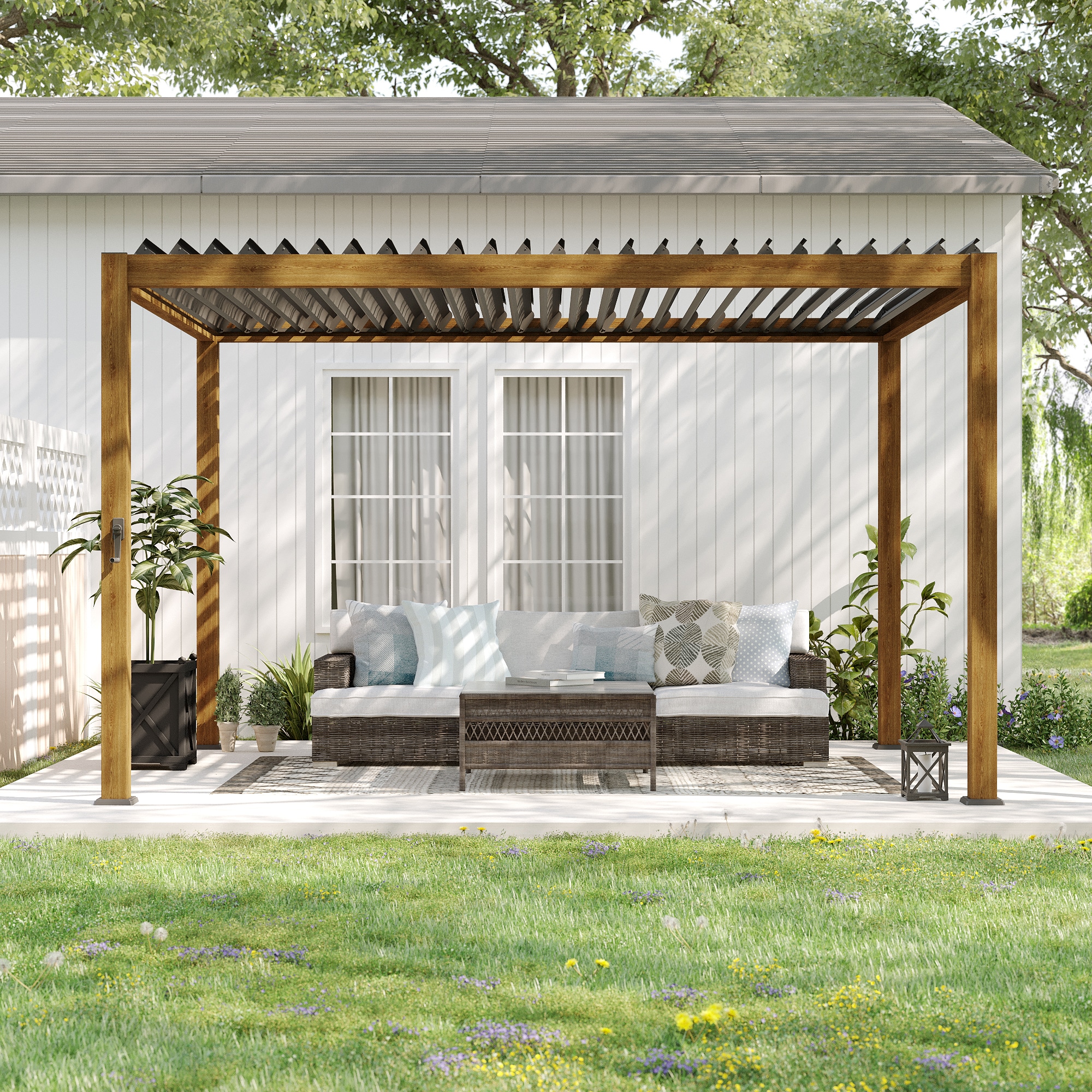 Sonkuki SD-GZ3039CF Pergola Skytop 12-ft 6-in W x 10-ft L x 7-ft 10-3/4-in H Wood Metal Freestanding Pergola