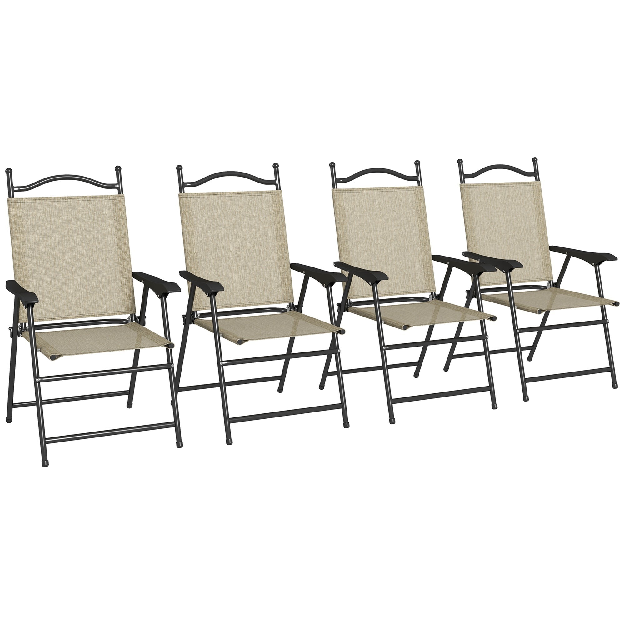 Miki Shinly AB-4076-186JJ Outdoor Patio Chair Set Set of 4 Black Steel Frame Stationary Adirondack Chair with Beige Slat Seat