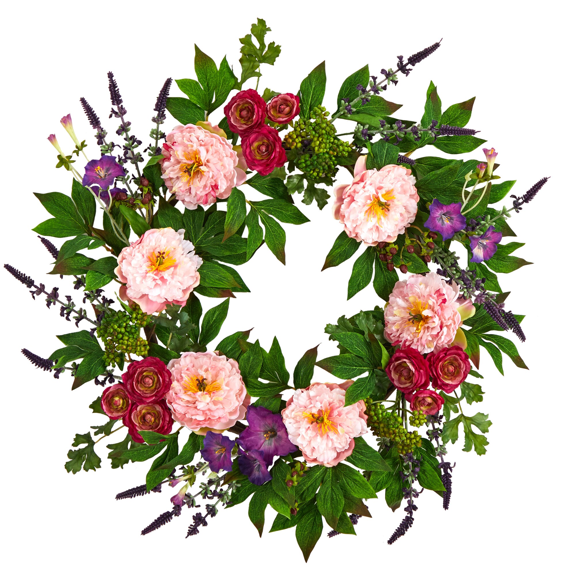  22-in Assorted Peony Artificial Wreath