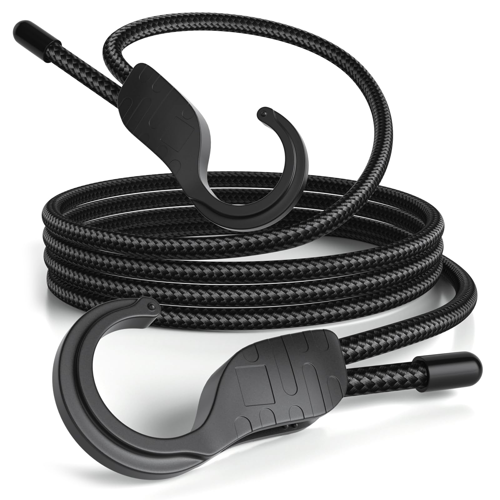 Lukvuzo  Adjustable Bungee Cords with Plastic Hooks Heavy Duty Outdoor Elastic Straps Length Adjustable from Seven to Eighteen Inches Black Six