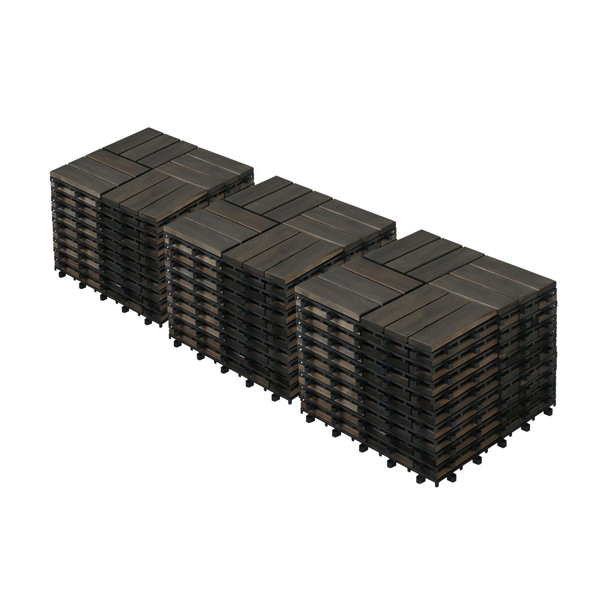Numhew 12in L x 12in W 30-Piece Checker Pattern Dark Brown Interlocking Deck Tiles