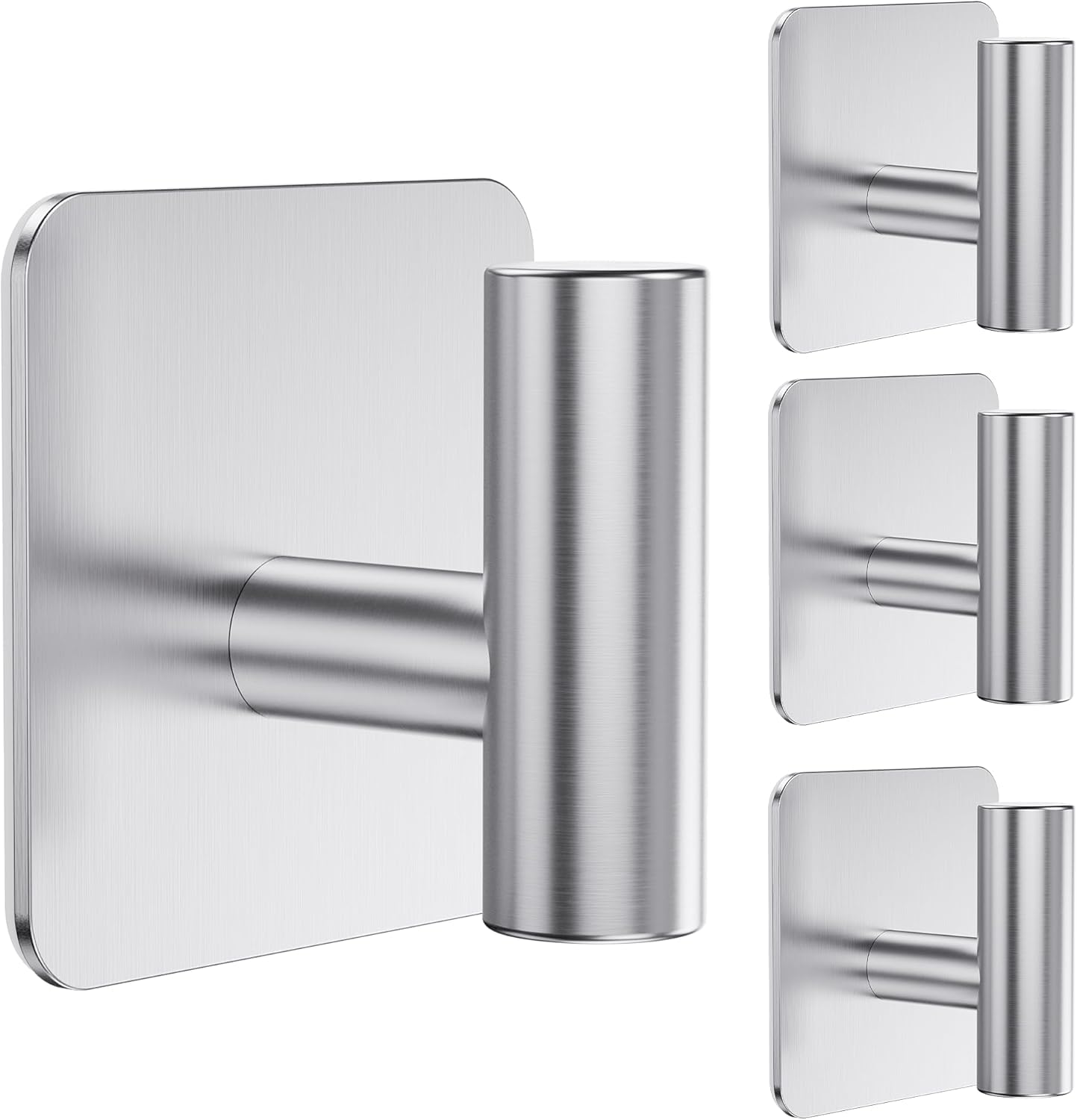 Atensils  Heavy Duty Adhesive Wall Hooks 26 lbs Capacity Large Stainless Steel Waterproof Self Adhesive Hanger for Bath Towels Robes and Kitchen Storage 4 Pack