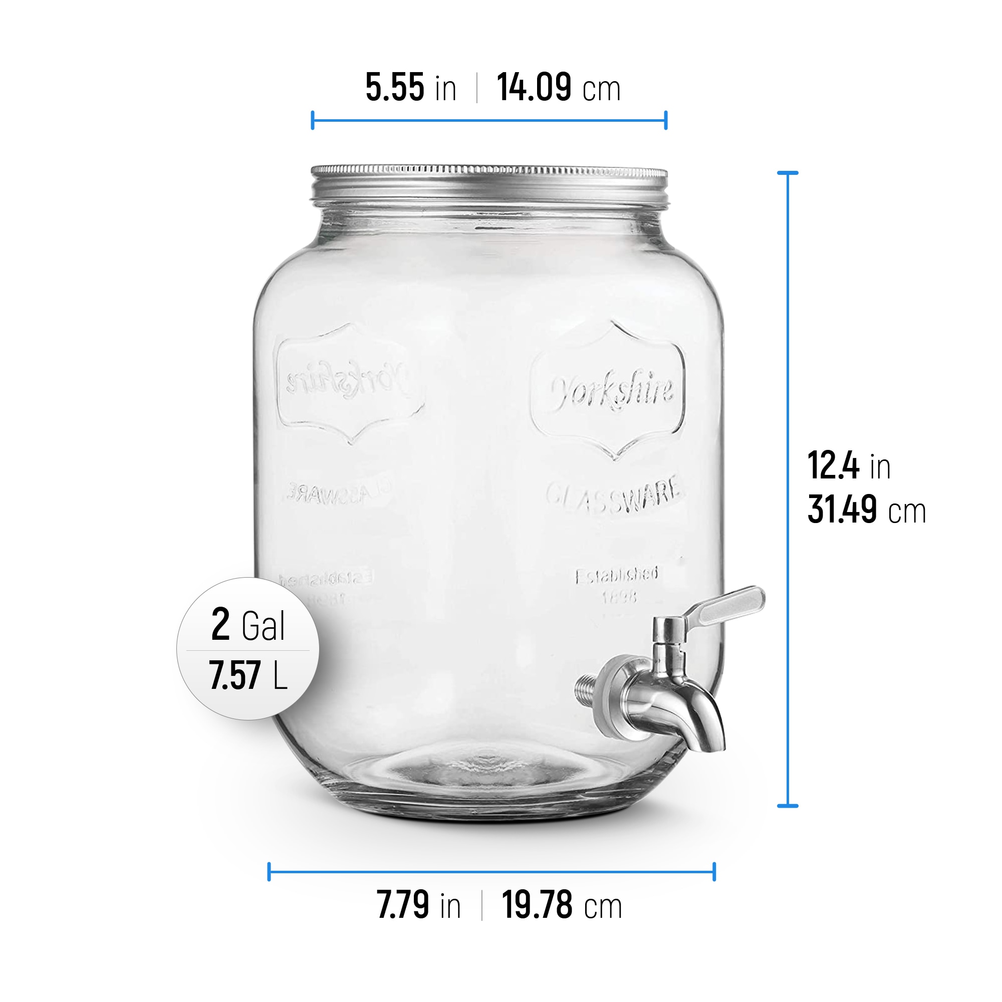 2 Gallon Glass Beverage Dispenser with 18/8 Stainless Steel Spigot