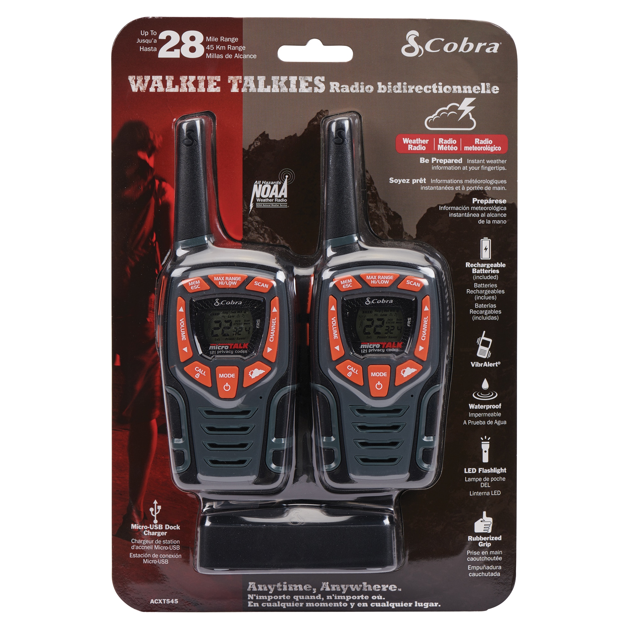 Cobra Cobra ACXT545 Weather-Resistant 28-Mile Range 2-Way Radio, 2 Pack ...