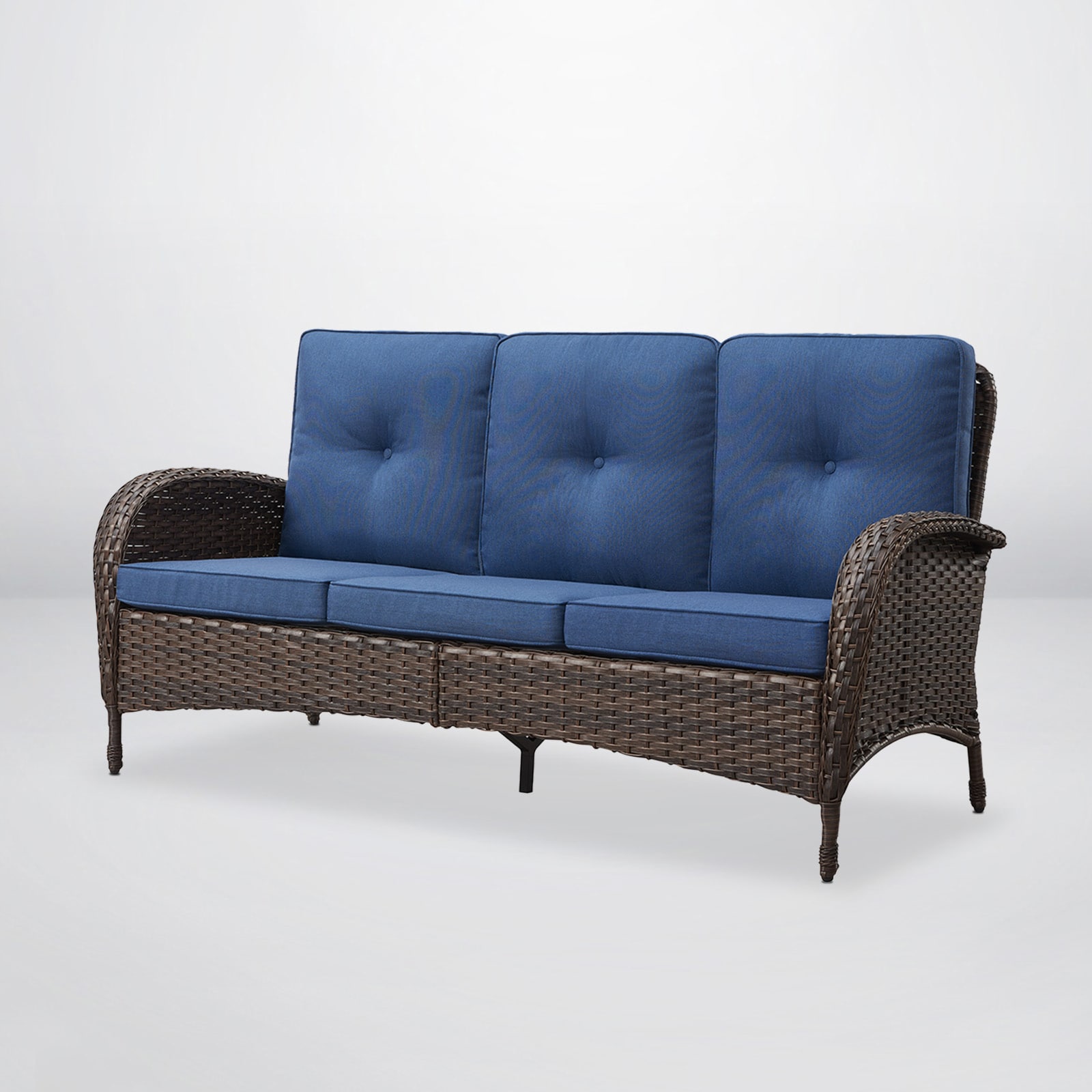 Rilyson FS114-1 New Juno Wicker Outdoor Sofa with Blue Cushions and Wicker Frame