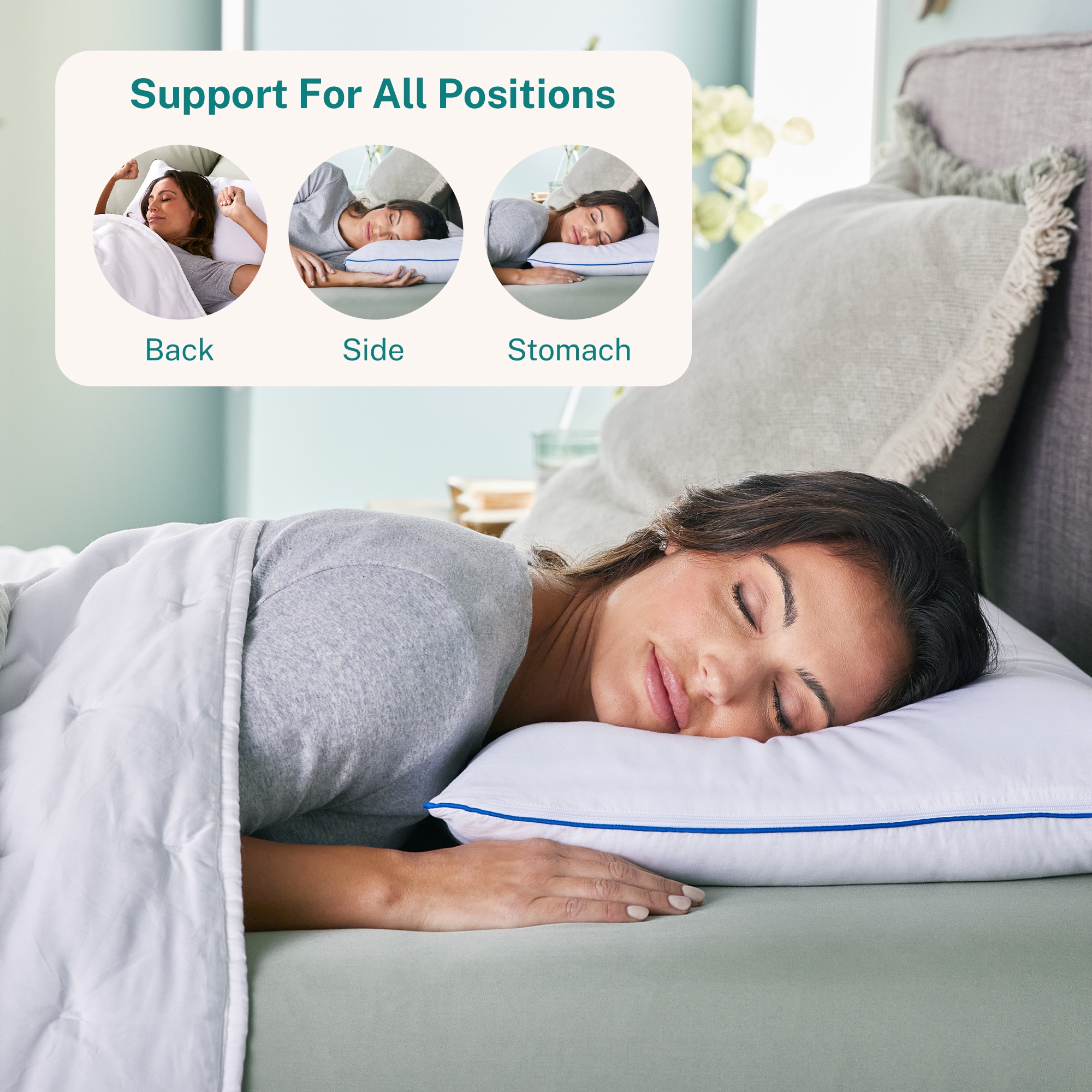 Standard White Gel Memory Foam Pillow with Zipper Closure