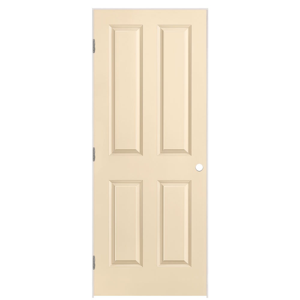 Masonite 1316494 32-in x 80-in Cream N Sugar Solid core 4 panel square Right hand Smooth Prefinished Molded composite Flat Jamb Single Prehung Interior Door