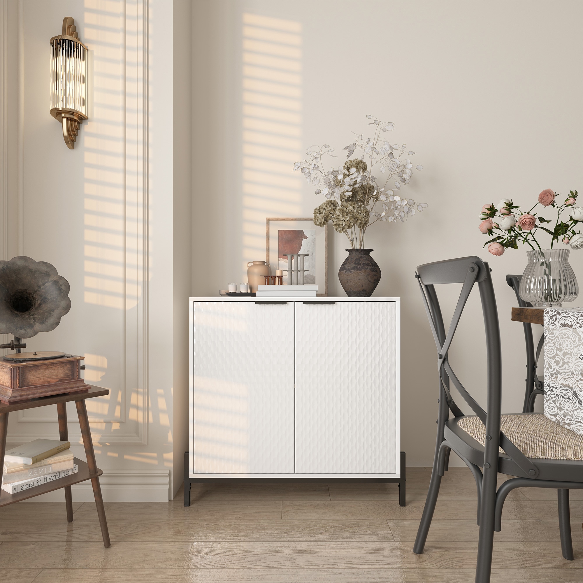 Clihome 2-Door Wooden Accent Storage Cabinet in White 33.1-in W x 31.5-in H Mdf White Freestanding Utility Storage Cabinet