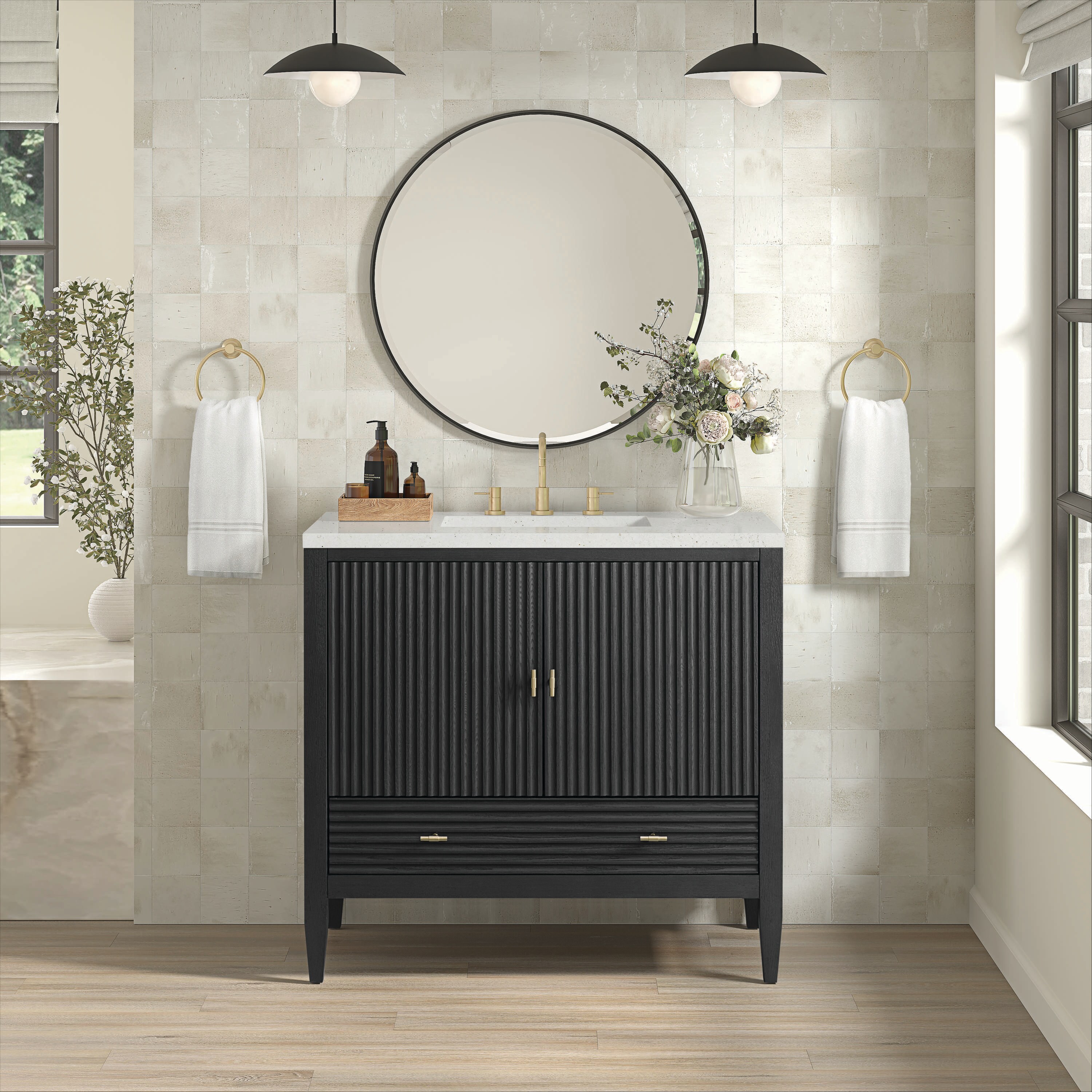 Myrrin 36" Black Plywood Single Bathroom Vanity with Porcelain Sink