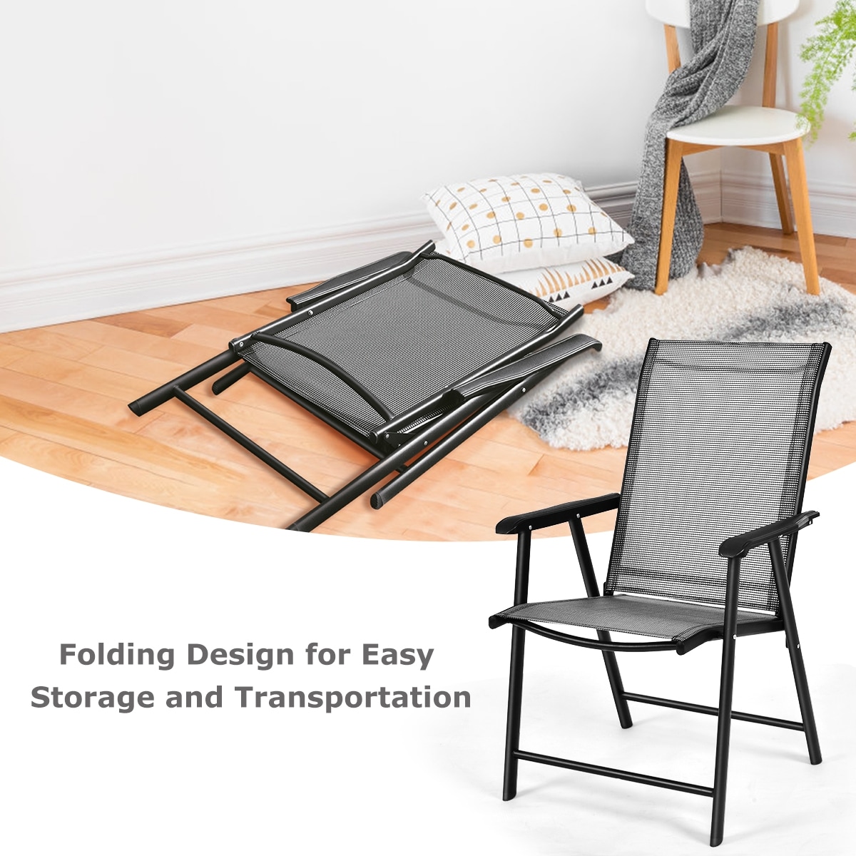 CASAINC Conversation Chair Set of 4 Black Steel Frame Stationary ...