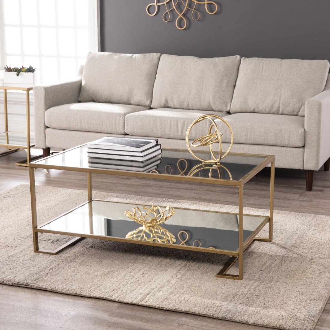 Homeroots Gold Glass Modern Coffee Table With Storage At Lowes.com