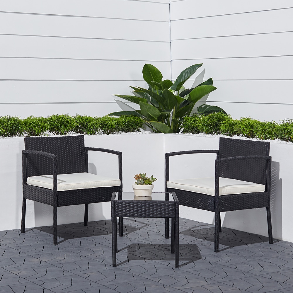 Topcraft PJTC005 Patio Conversation Sets 3 -Piece Wicker Patio Conversation Set with White Cushions