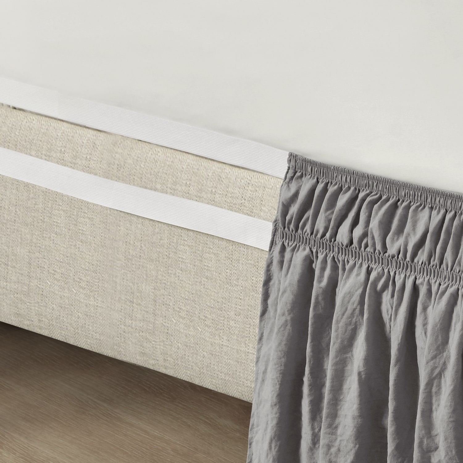 Dark Gray Ruched Ruffle Elastic Easy Wrap Around Queen/King/Cal King Bed Skirt