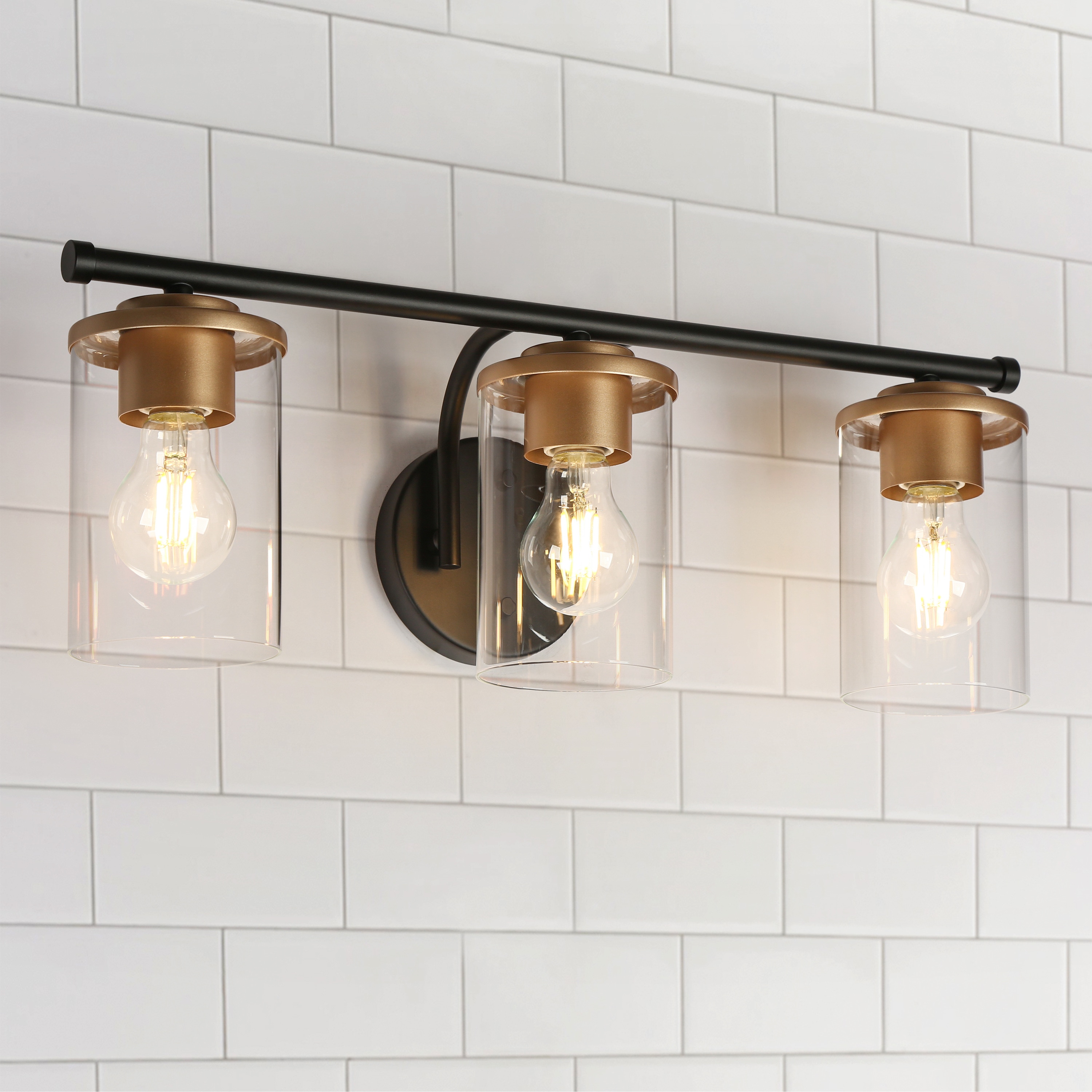 LNC AMJBVJLWS149AE9 Clytaemnestric 21.75-in 3 -Light Matte Black Farmhouse Vanity light