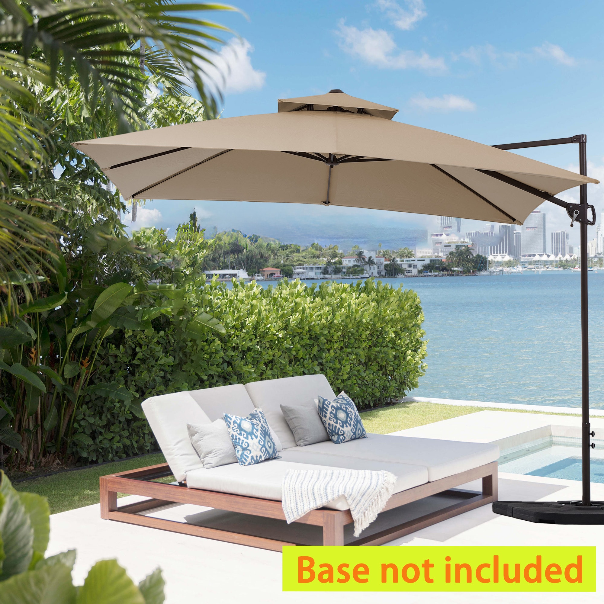 VOUA 10CBZZS-BE 10-ft Iron Beige Crank Cantilever Patio Umbrella