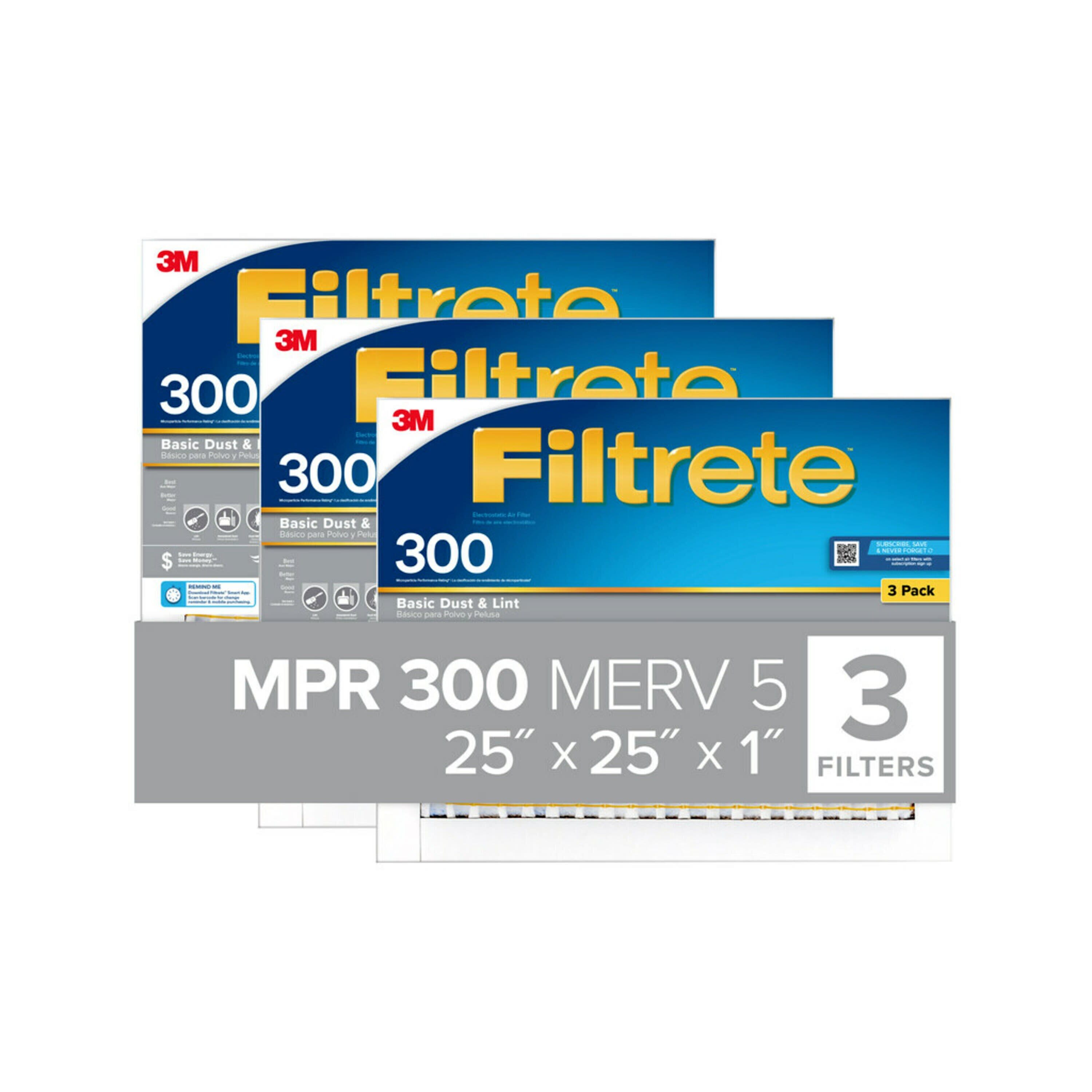 25-in W x 25-in L x 1-in 5 MERV 300 MPR Basic Dust and Lint Electrostatic Air Filter (3-Pack) | - Filtrete 315DC-3PK-4