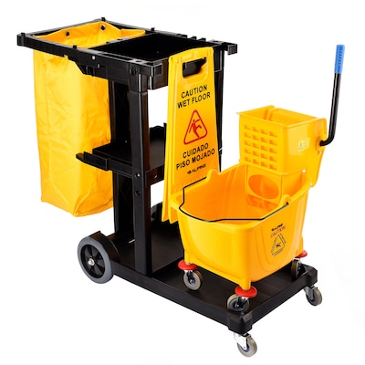 Shop Rubbermaid Commercial Products Rubbermaid Commercial Janitorial Cart  with Cleaning Accessories (Mop Bucket, Mop, Broom, Duster, & More) at