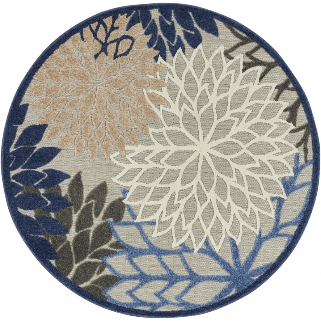 HomeRoots 4000384821 5 x 5 (ft) Polypropylene Blue Multicolor Round Indoor/Outdoor Floral Area rug