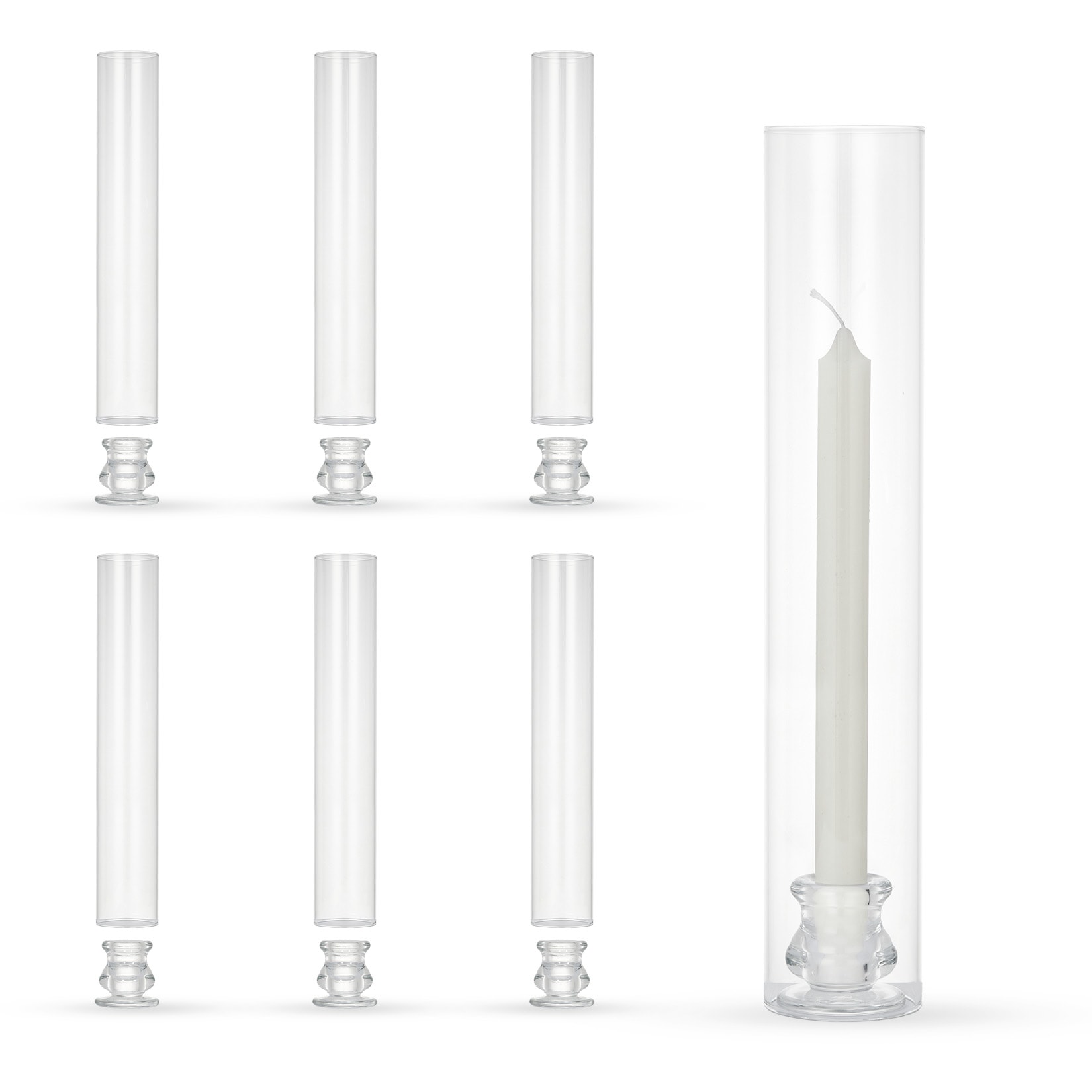 Garvee 6 Pack 12 Inch Glass Hurricane Candle Holders Clear Cylinder Vases with Taper Candle Sticks for Wedding Party Decor