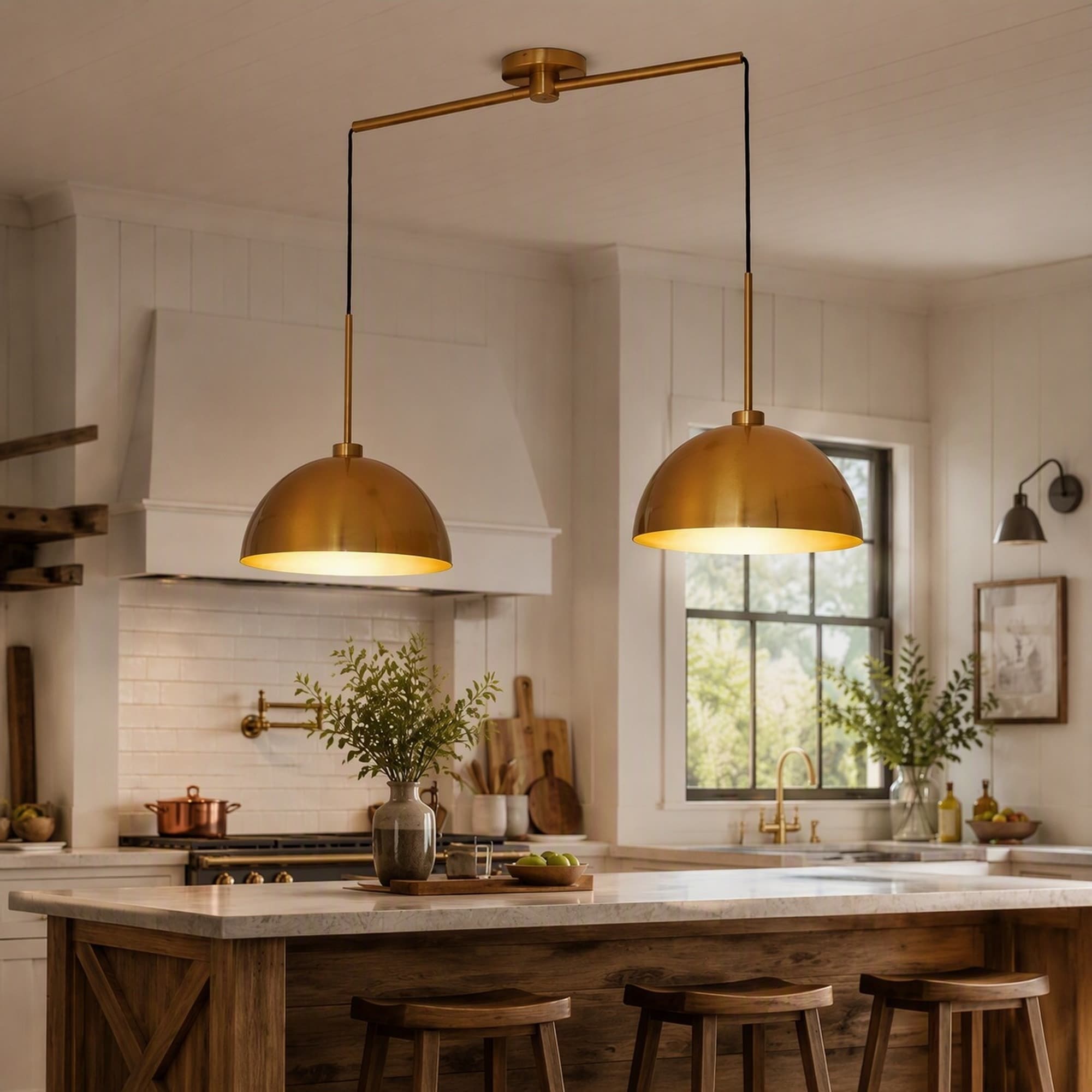 xersbav 41in Gold Industrial Linear Chandelier with Shade Modern Mid Century Pendant Light for Dining Room Kitchen Island