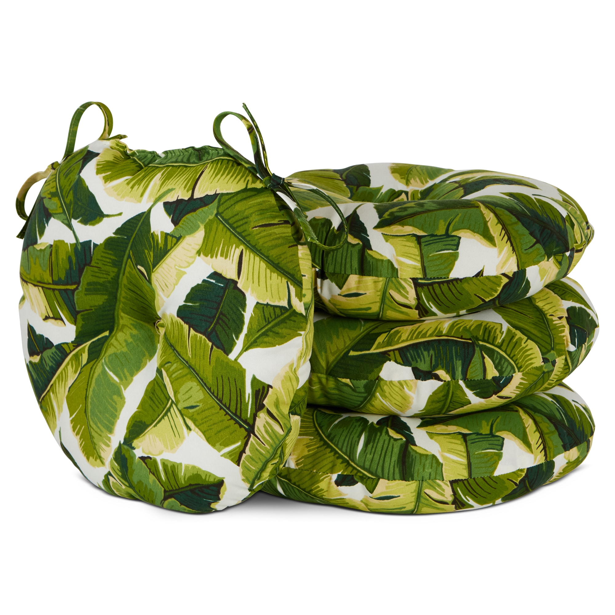 Greendale Home Fashions OC6816S4-PALM-WHITE 15-in x 15-in 4 -Piece Palm Leaves White Patio chair cushion