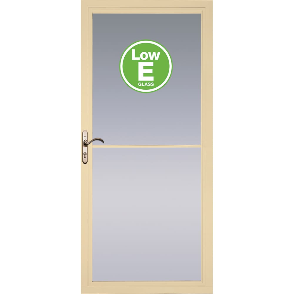 Rolscreen 32-in x 81-in Poplar White Full-view Retractable Screen Aluminum Storm Door with Antique Brass Handle in Off-White | - Pella 5600881E20