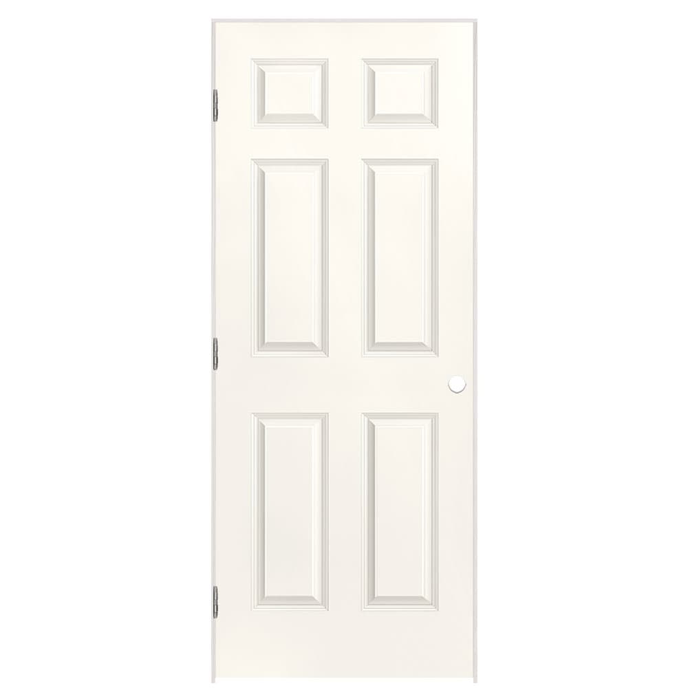 Masonite 1317323 32-in x 80-in Snowstorm Solid core 6-panel Left hand Smooth Prefinished Molded composite Flat Jamb Single Prehung Interior Door