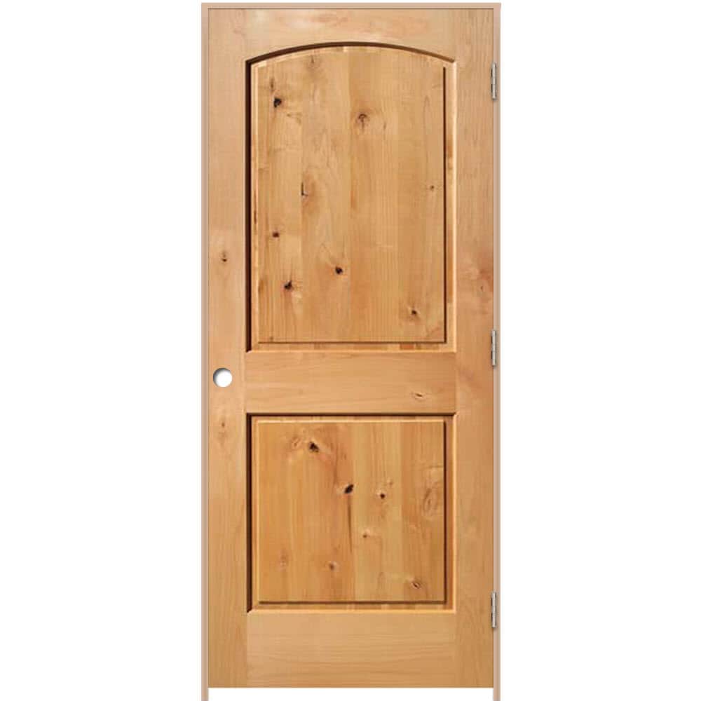 RELIABILT 30-in x 80-in Unfinished 2-panel Arch Top Solid Core Unfinished  Knotty Alder Wood Left Hand Inswing Single Prehung Interior Door in the  Prehung Interior Doors department at