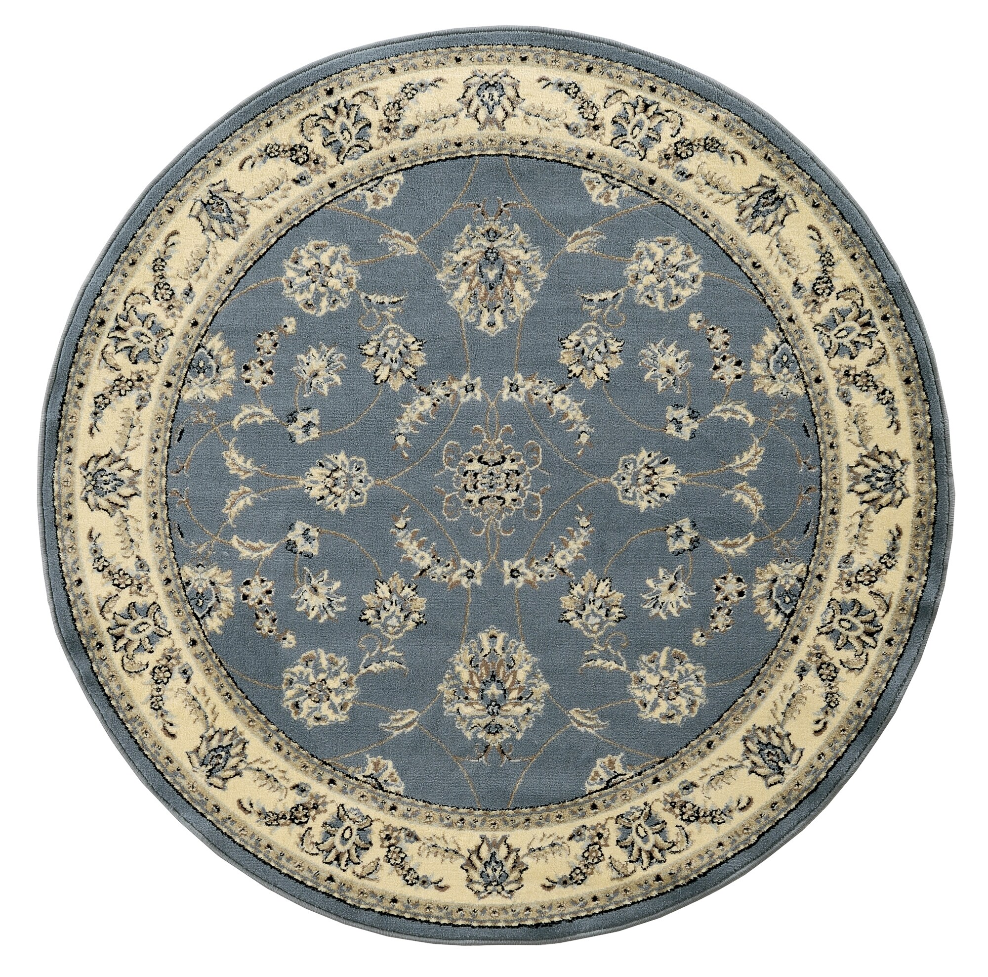 Alba 5'3" Round Grey/Blue Synthetic Traditional Rug