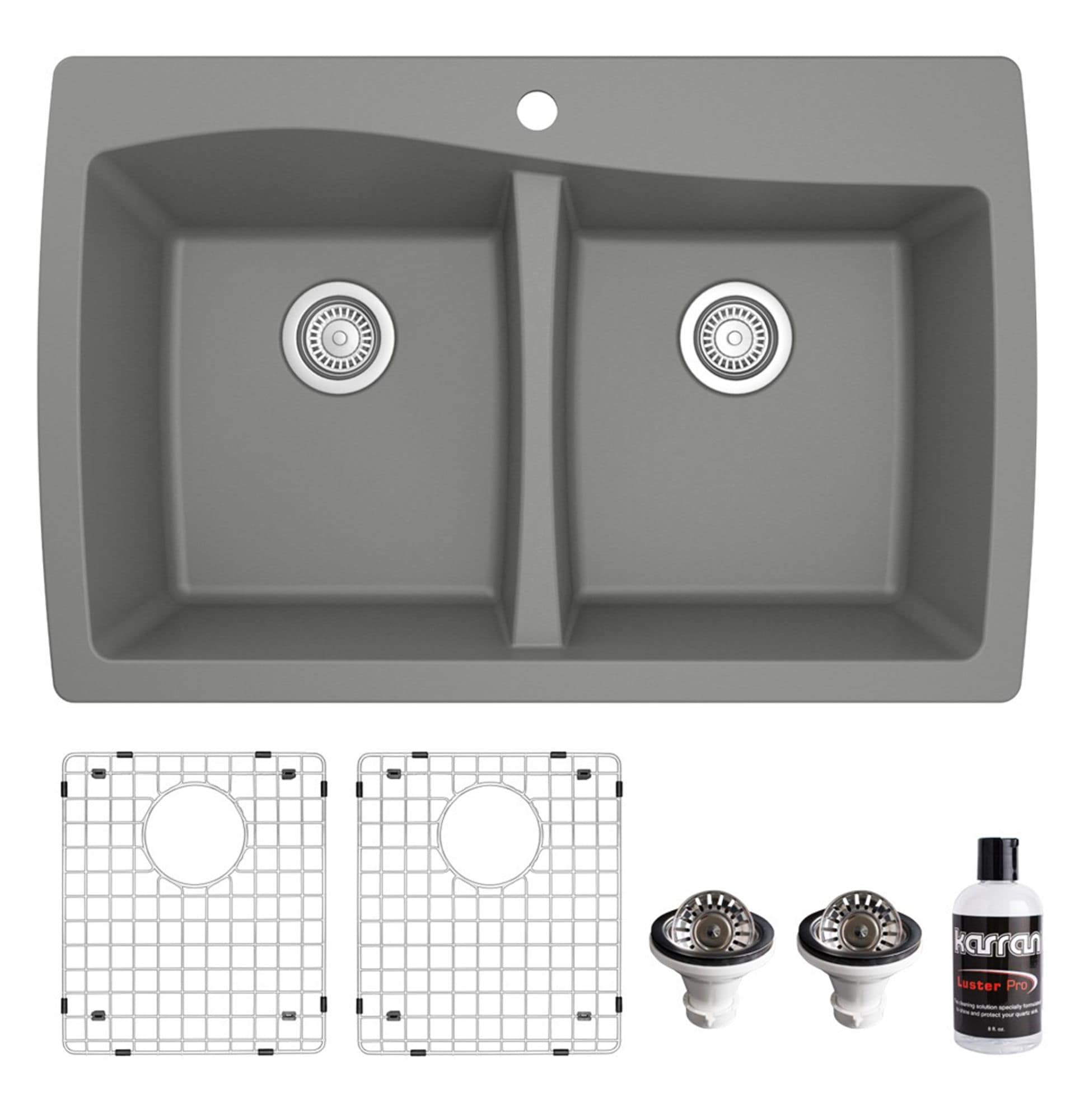 Karran QT-720-GR-PK1 Drop-in 34-in x 22-in Quartz Double equal bowl 1-Hole Kitchen Sink