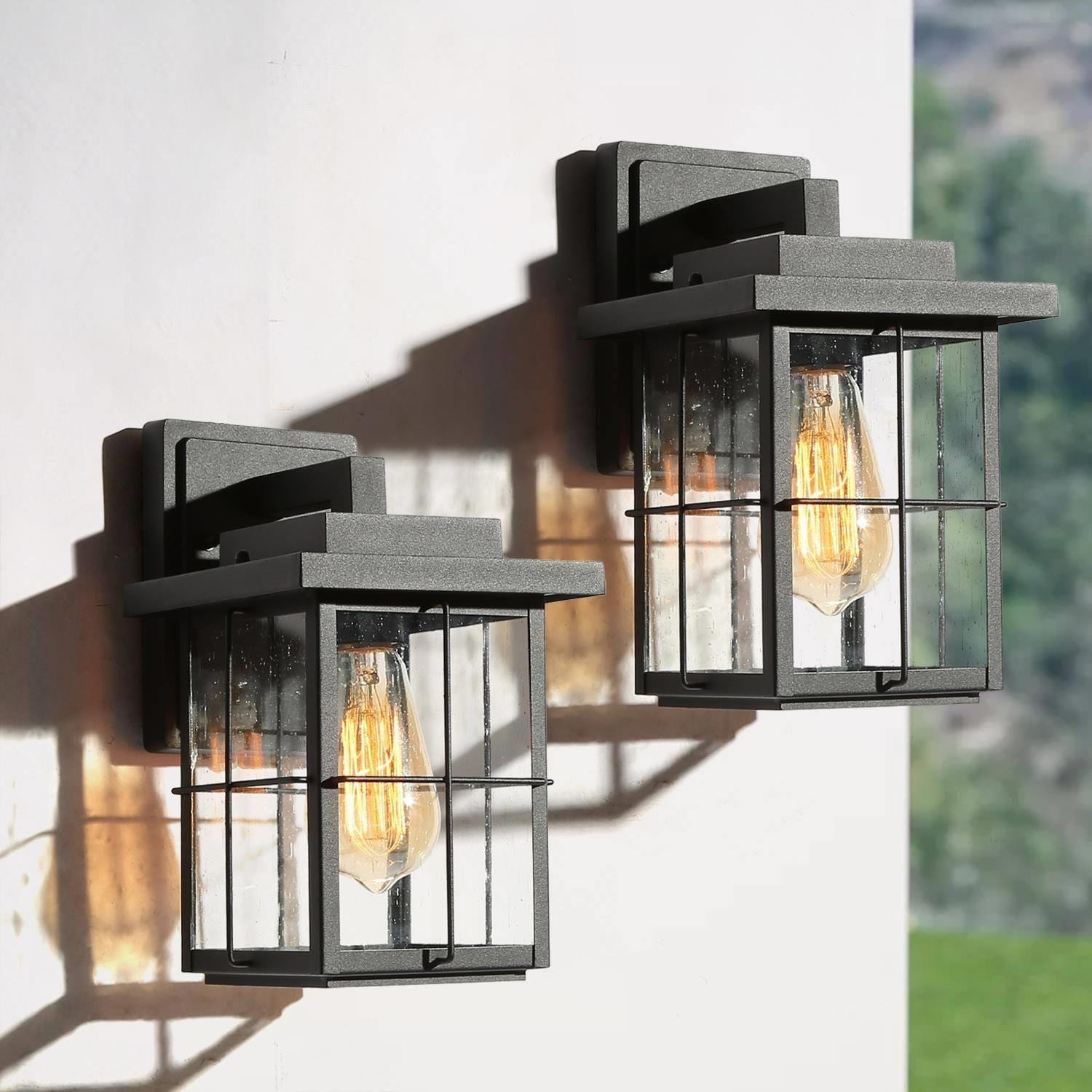 LNC FVFVRELWS254D37 Pict 2 -Pack 2 -Light 11-in H Satin Black Hardwired Outdoor Wall Light