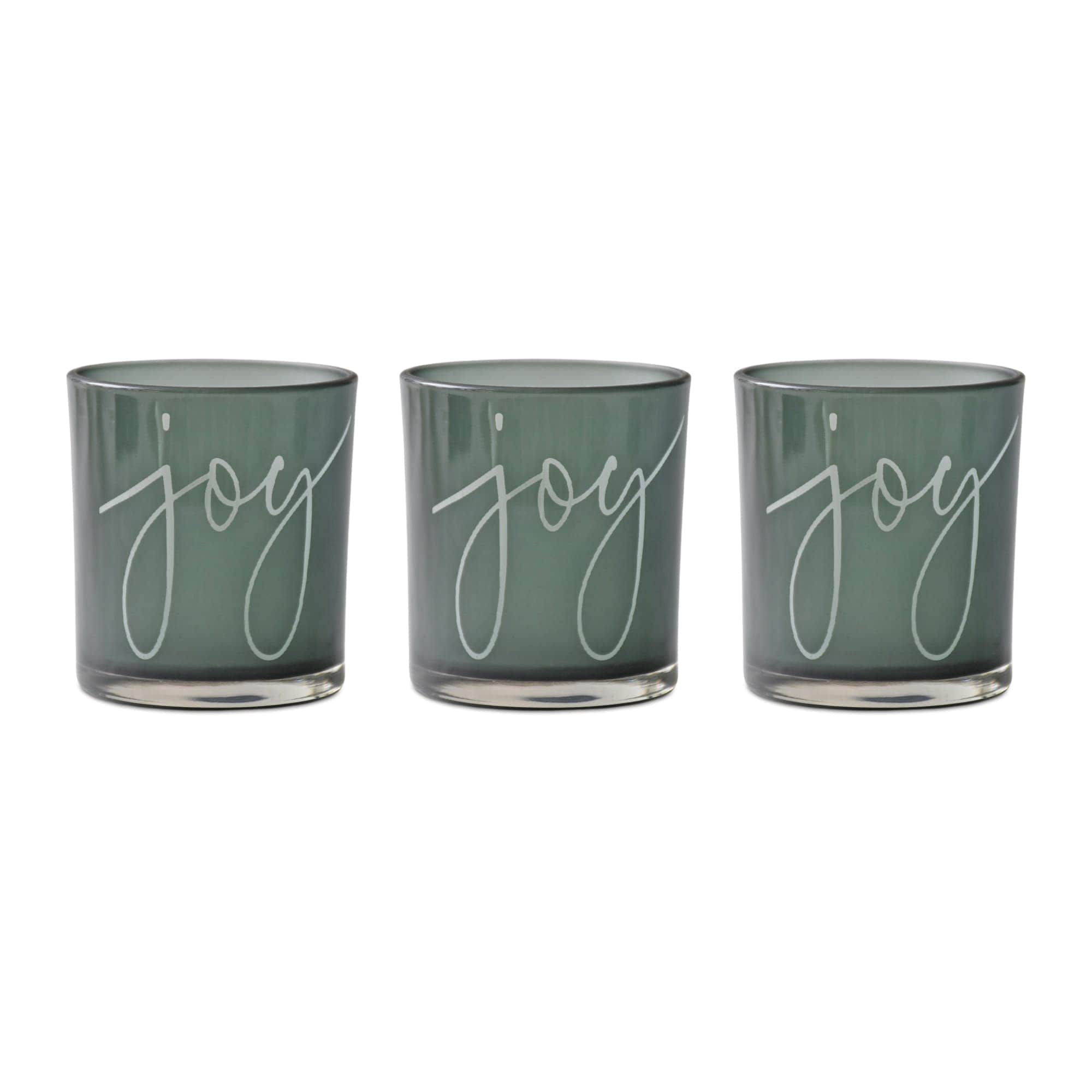 Melrose International Green Glass Joy Candle Holder (Set of 3) #90367DS