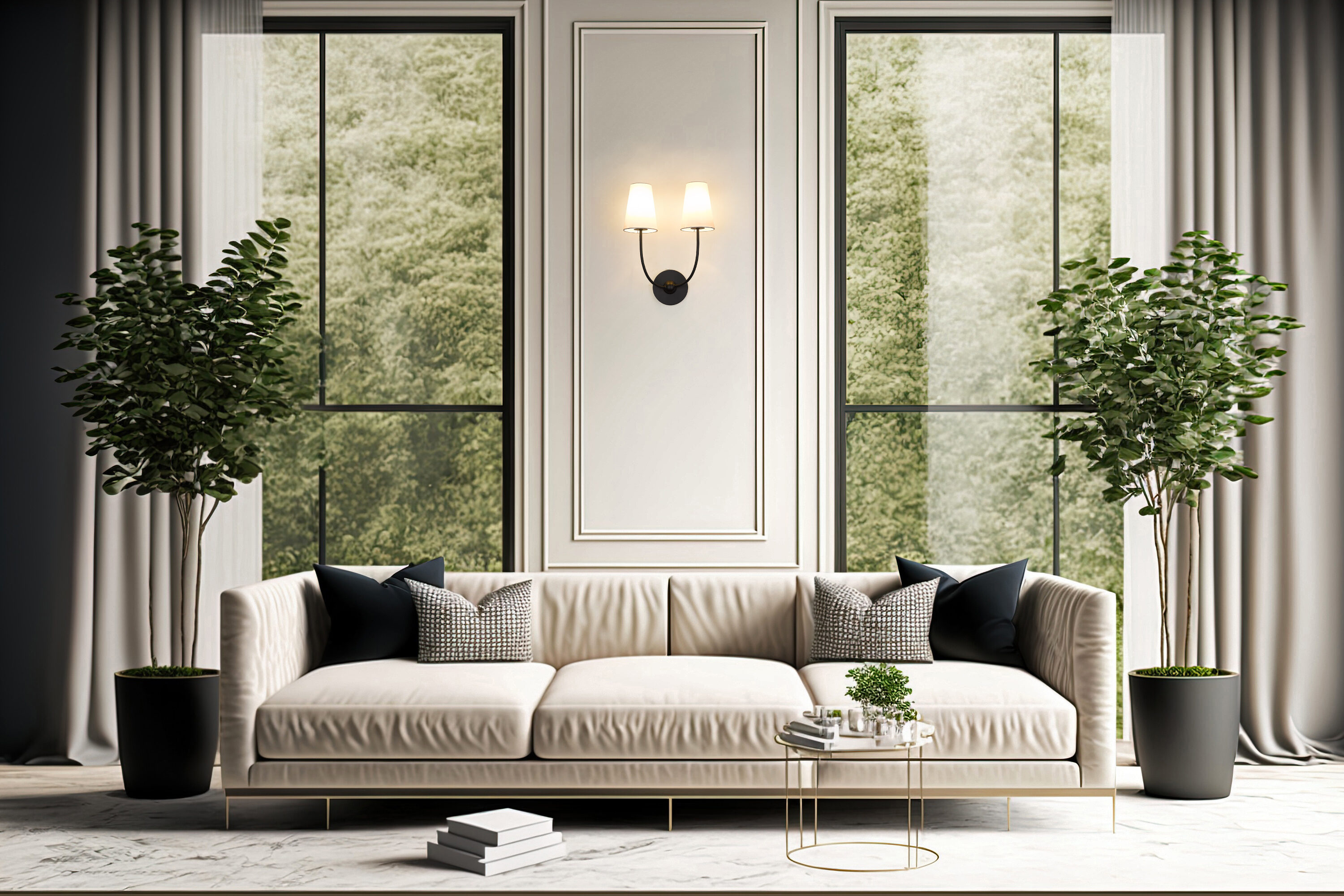 Matte Black and White 2-Light Wall Sconce
