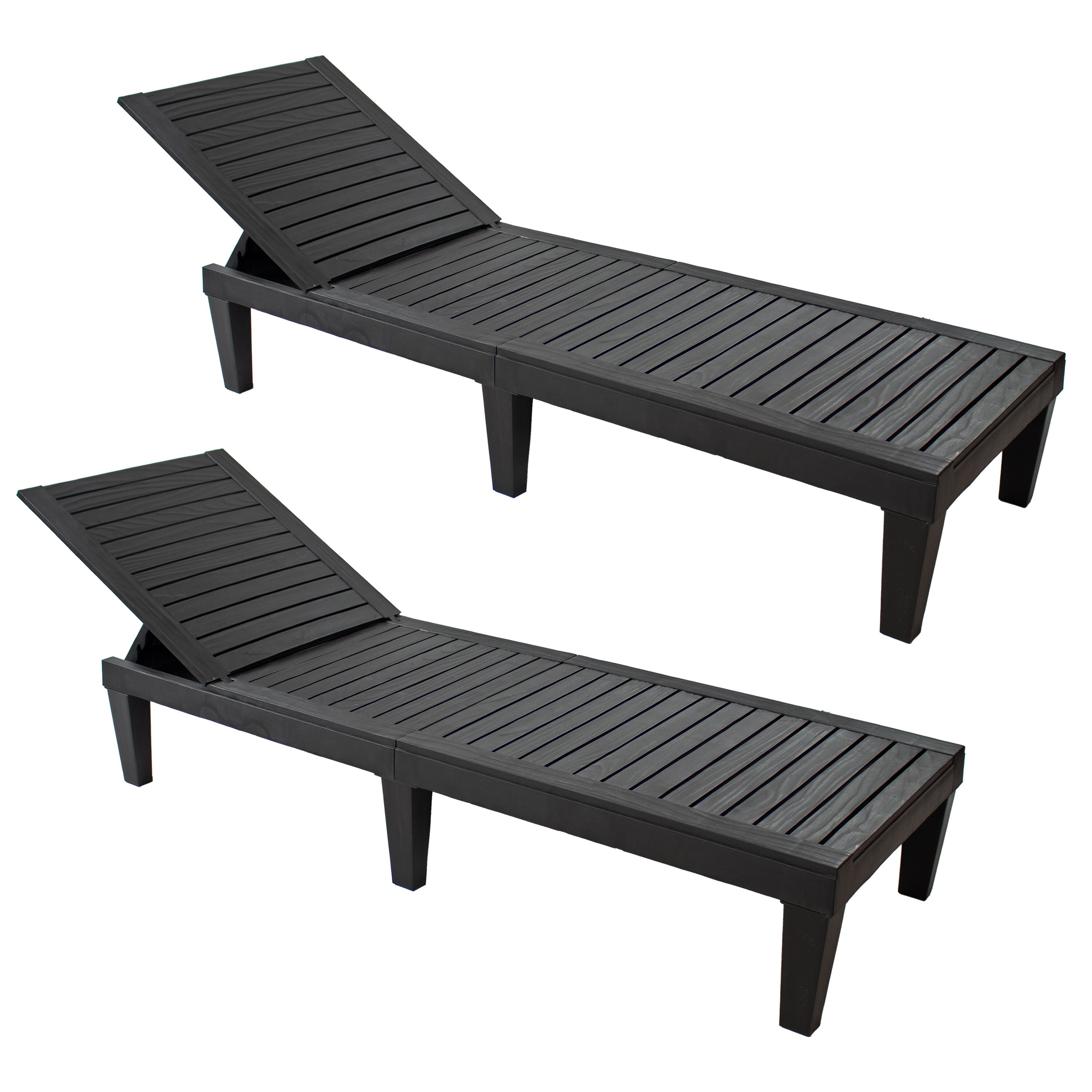 Sunnydaze Decor TST-7382 Set of 2 Black Plastic Frame Stationary Chaise Lounge Chair with Solid Seat