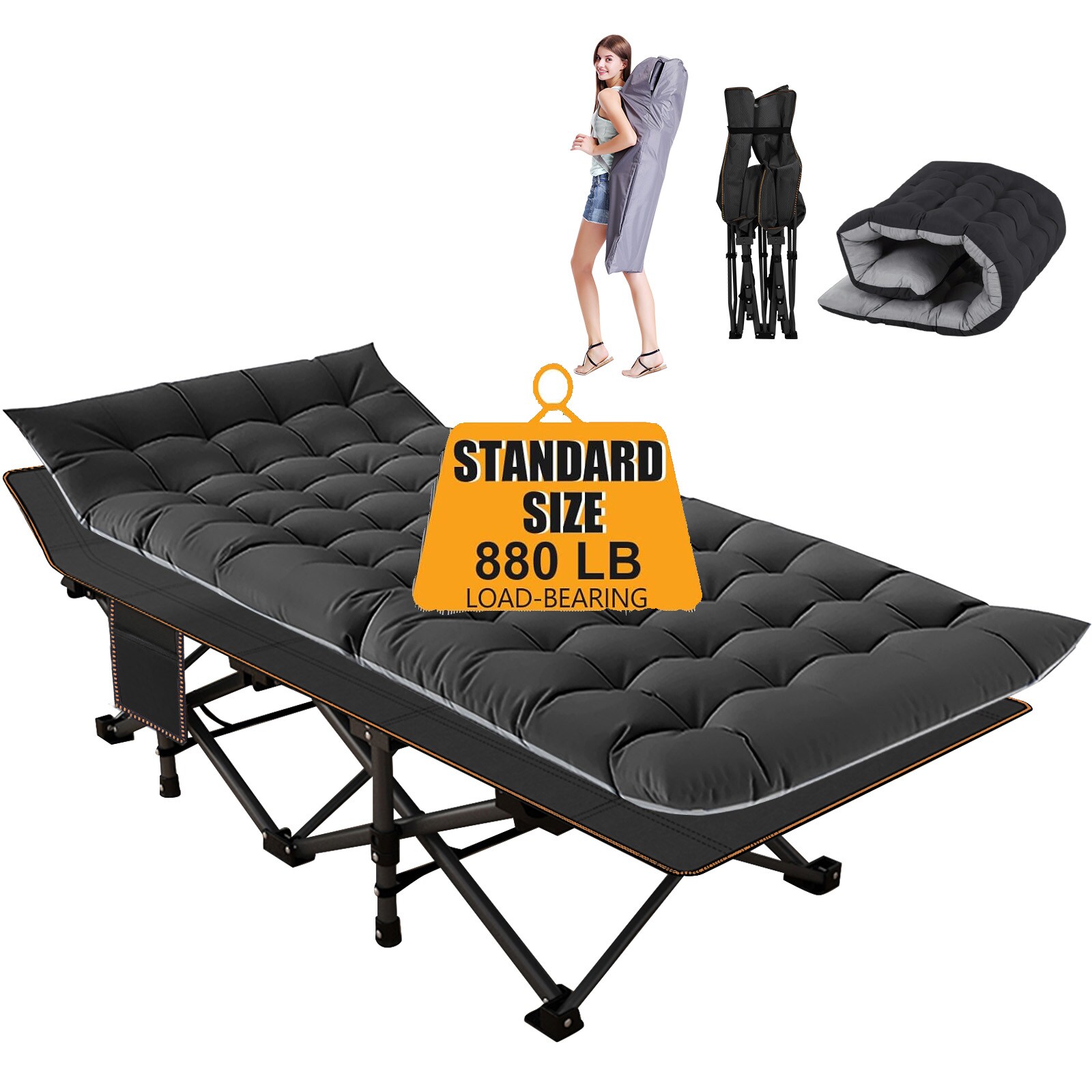 Esazn Folding Camping Cot Folding Stackable Polyester Large Cot ( 600-lbs. Capacity )